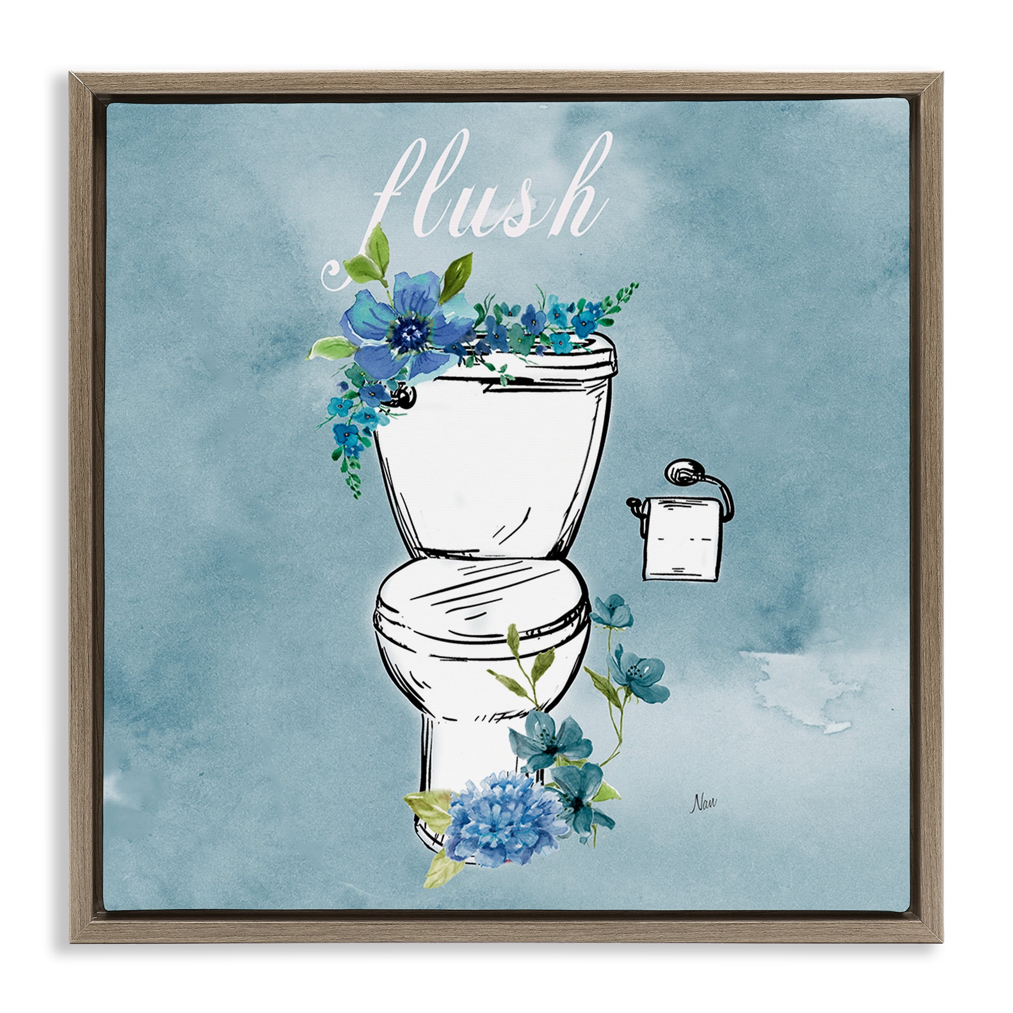 Stupell Industries Floral Bathroom Rules Flush Brown Framed Floater Canvas Wall Art, design by Nan