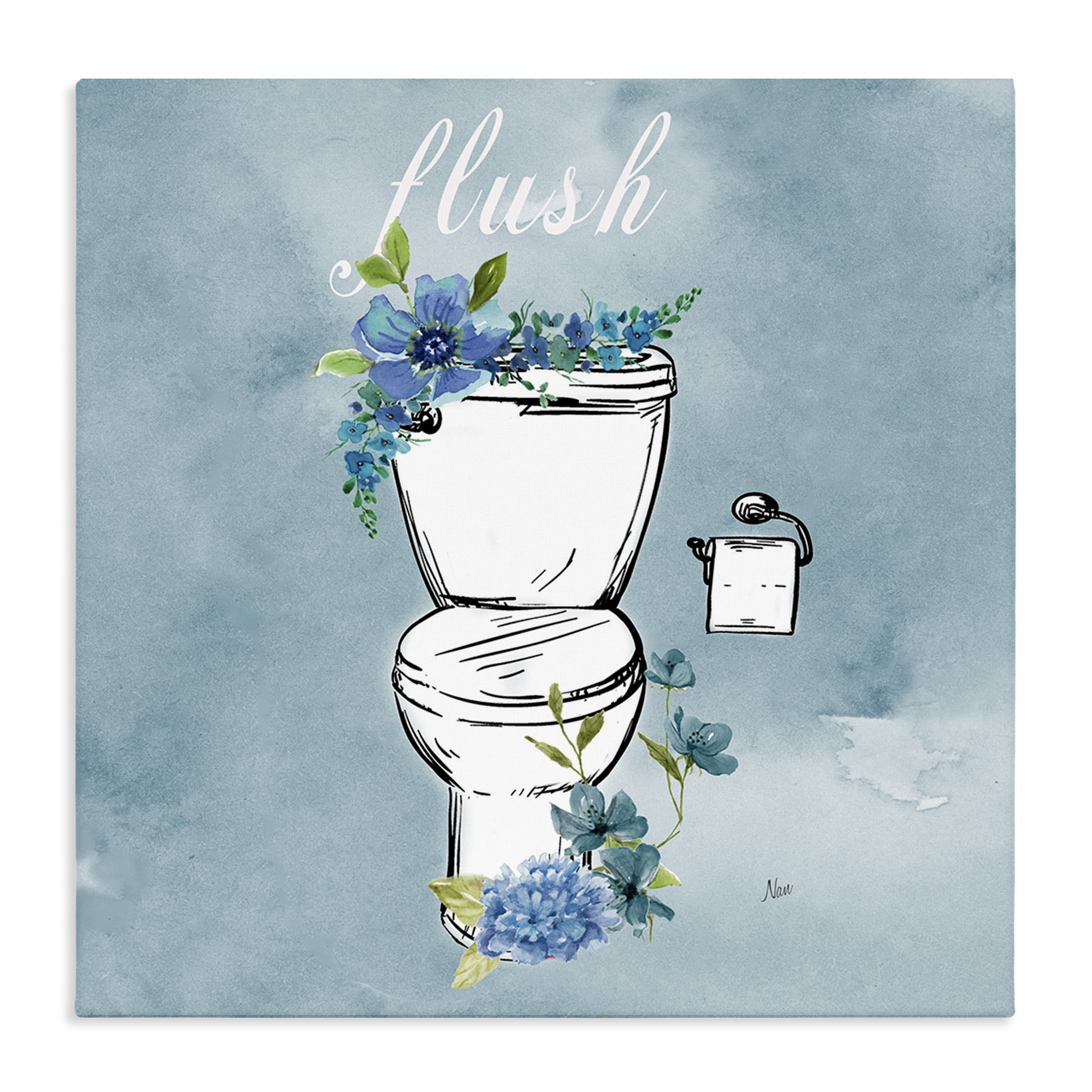 Stupell Industries Floral Bathroom Rules Flush Canvas Wall Art, design by Nan