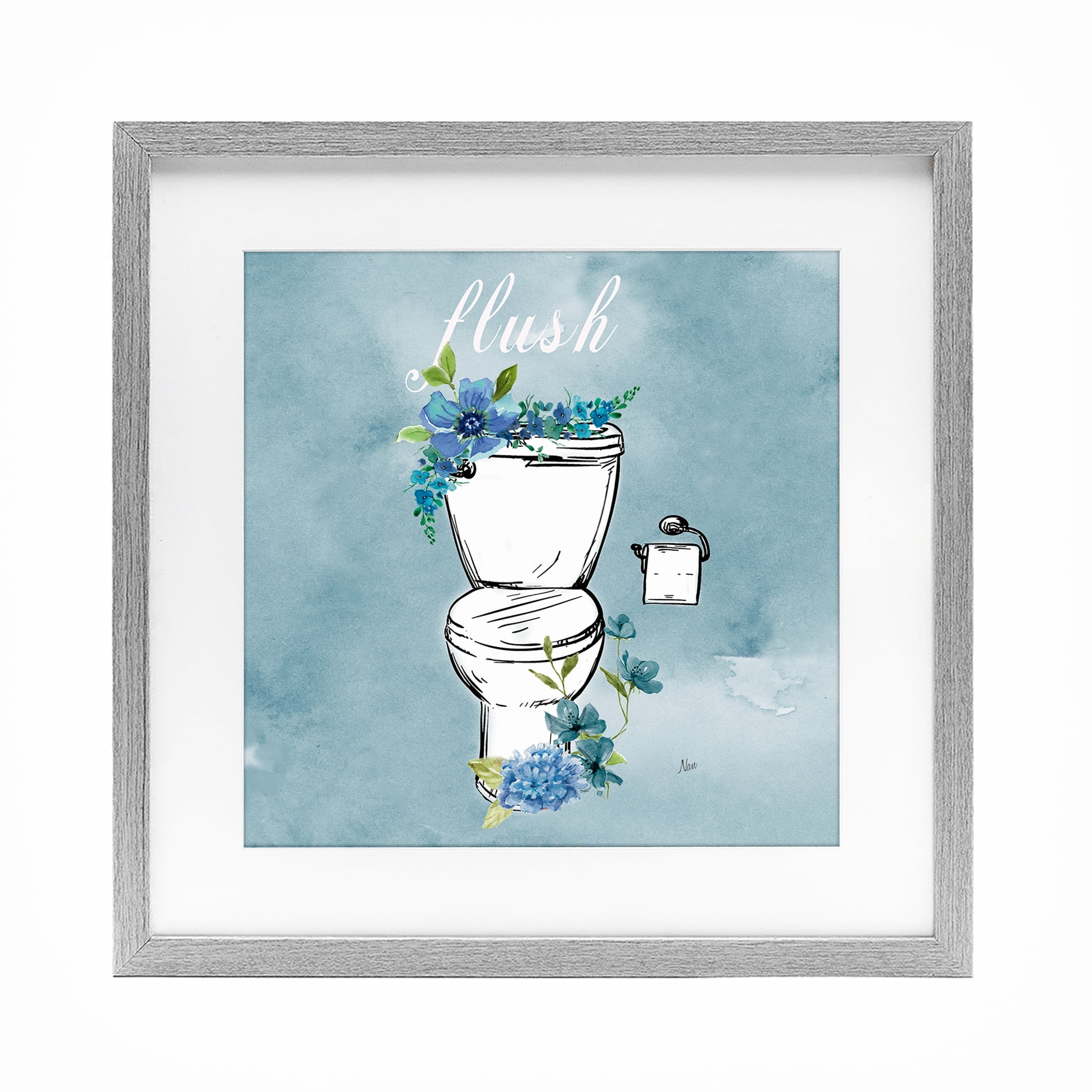 Stupell Industries Floral Bathroom Rules Flush Gray Framed Print Under Glass, design by Nan