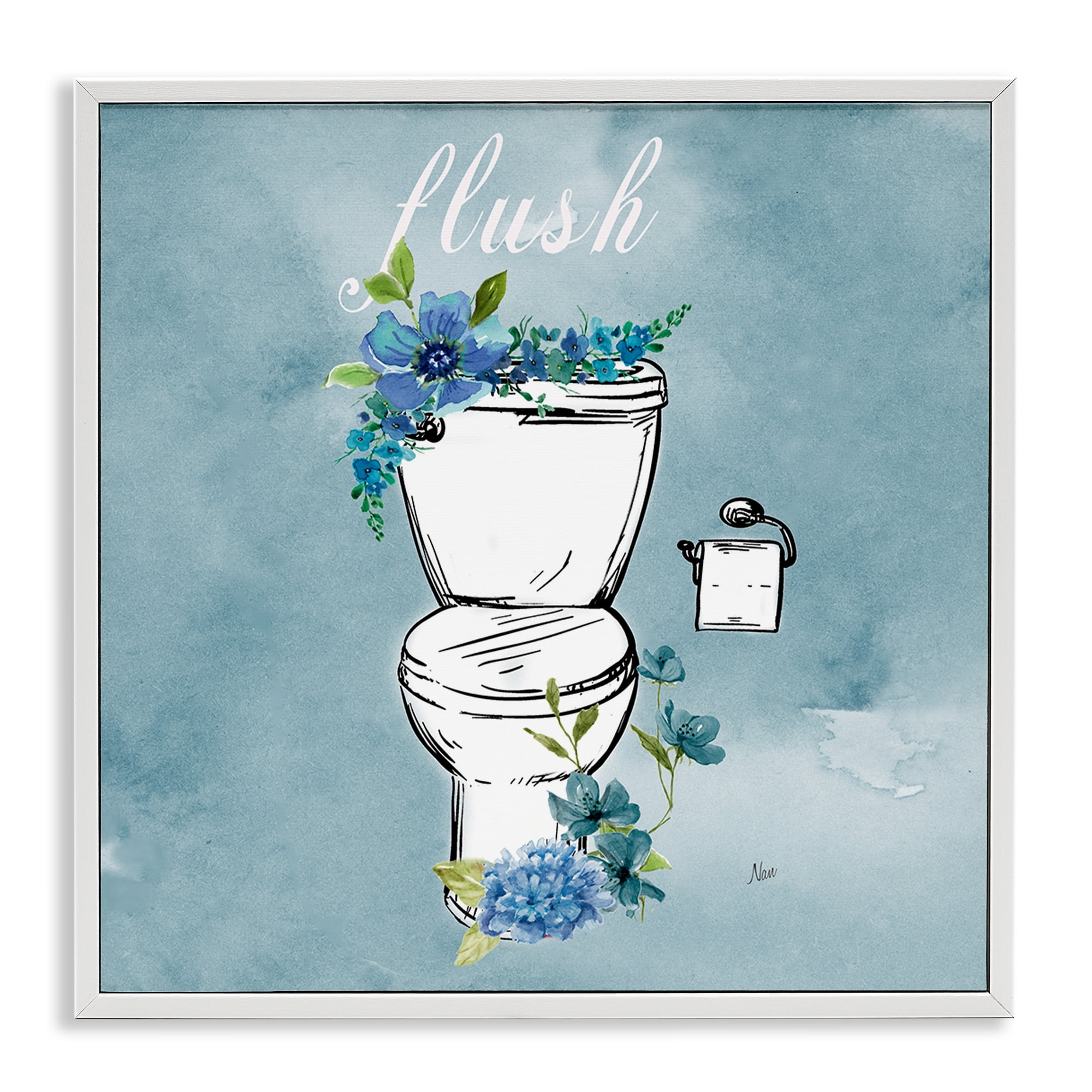 Stupell Industries Floral Bathroom Rules Flush White Framed Giclee Art, design by Nan