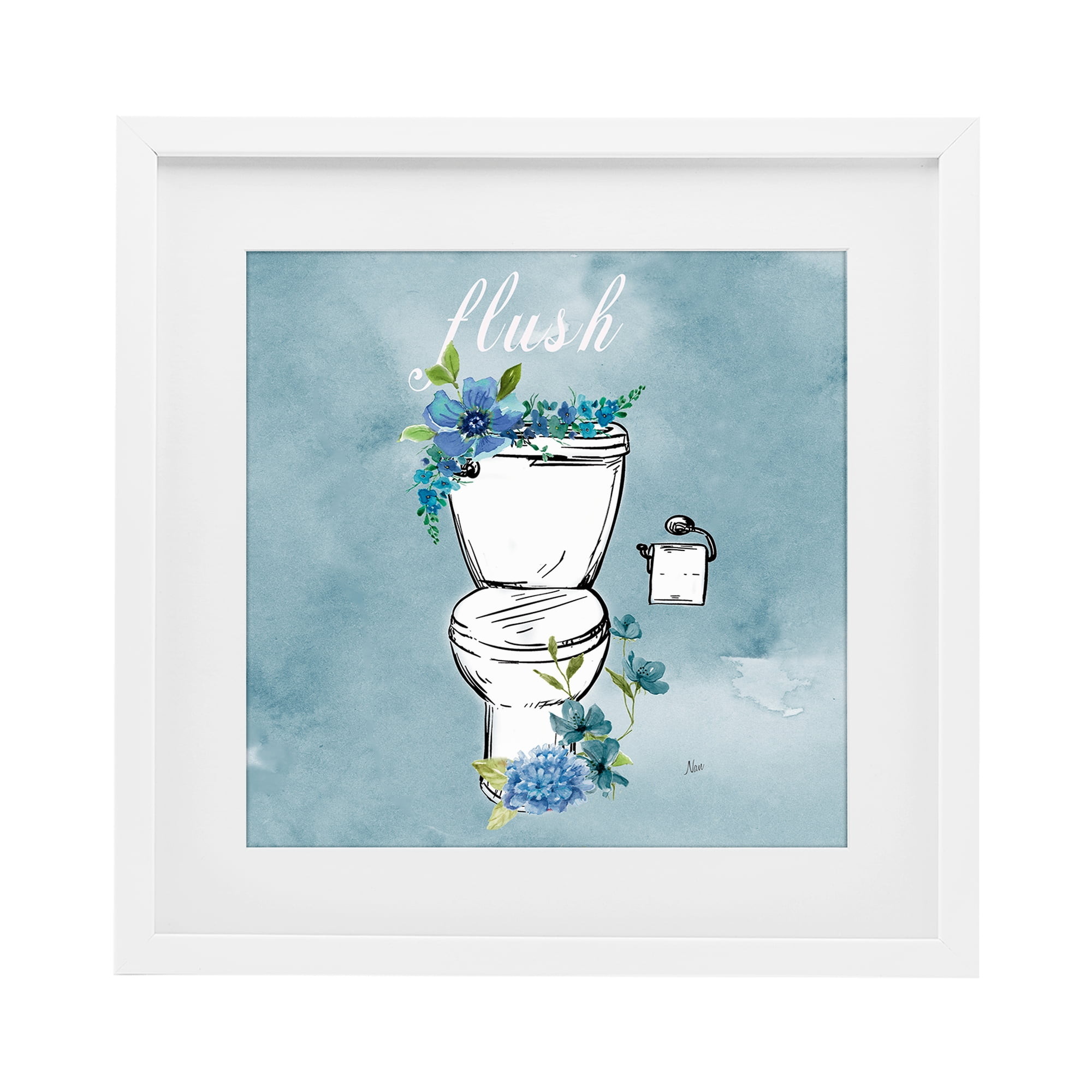 Stupell Industries Floral Bathroom Rules Flush White Framed Print Under Glass, design by Nan