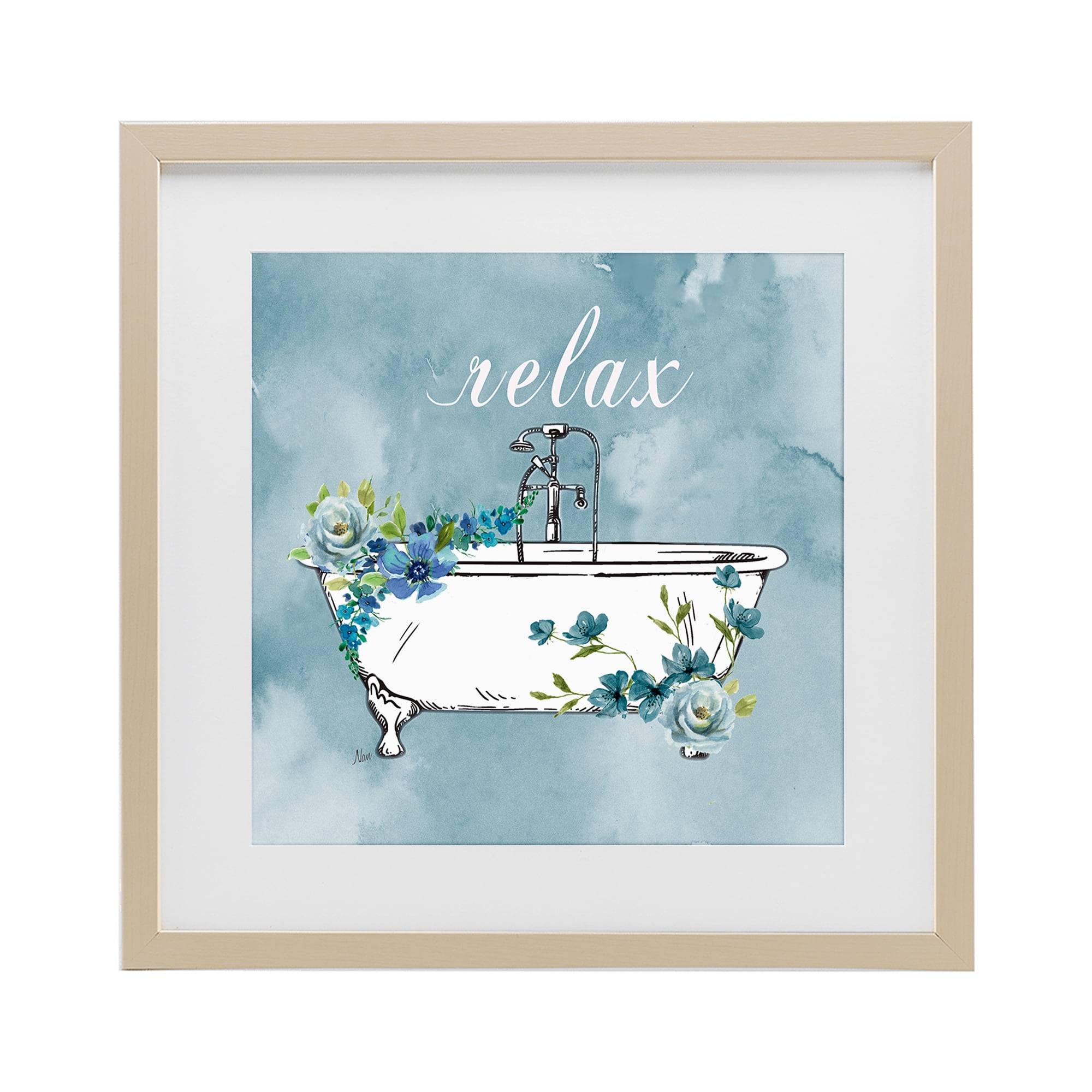 Stupell Industries Floral Bathroom Rules Relax Birch Framed Print Under Glass, design by Nan