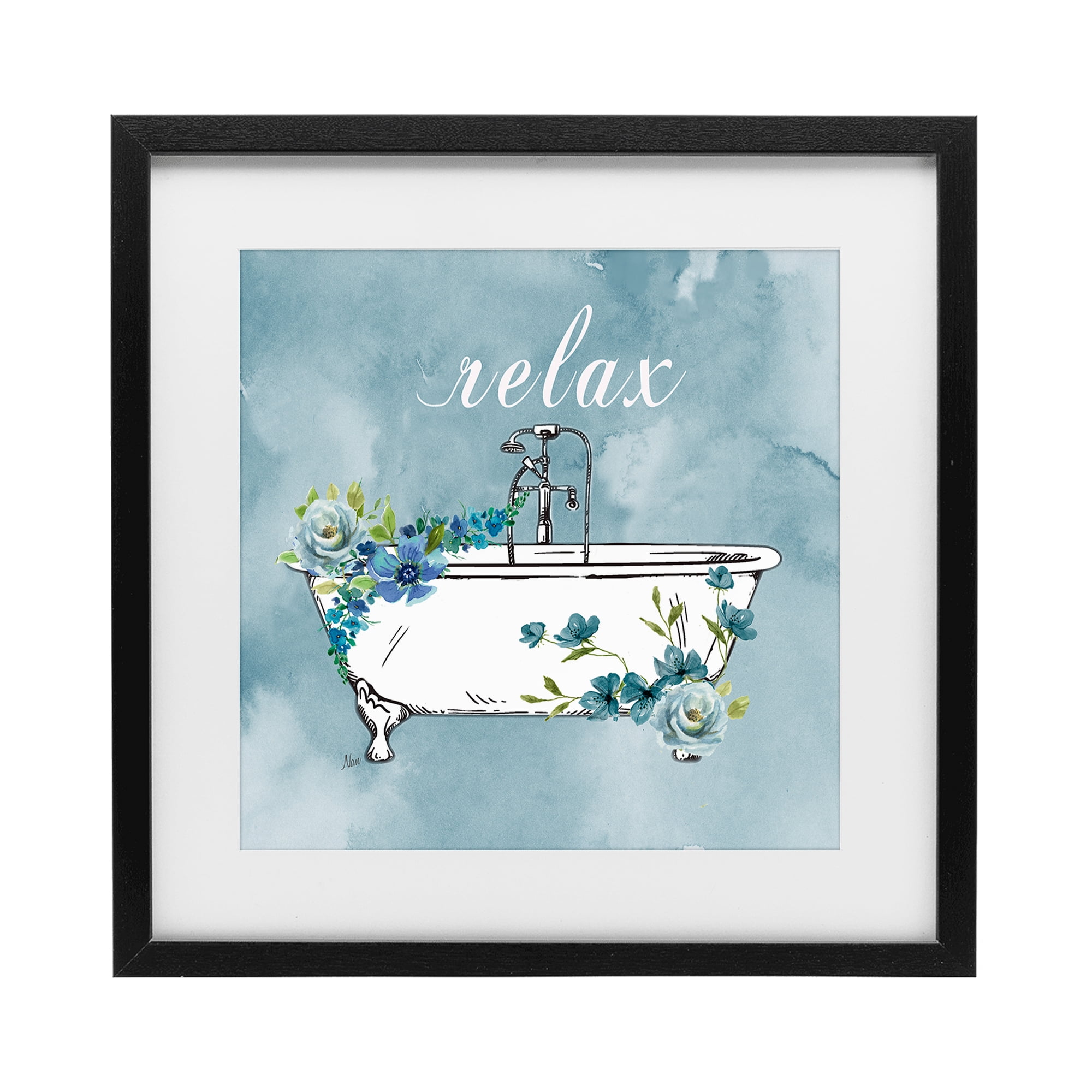 Stupell Industries Floral Bathroom Rules Relax Black Framed Print Under Glass, design by Nan