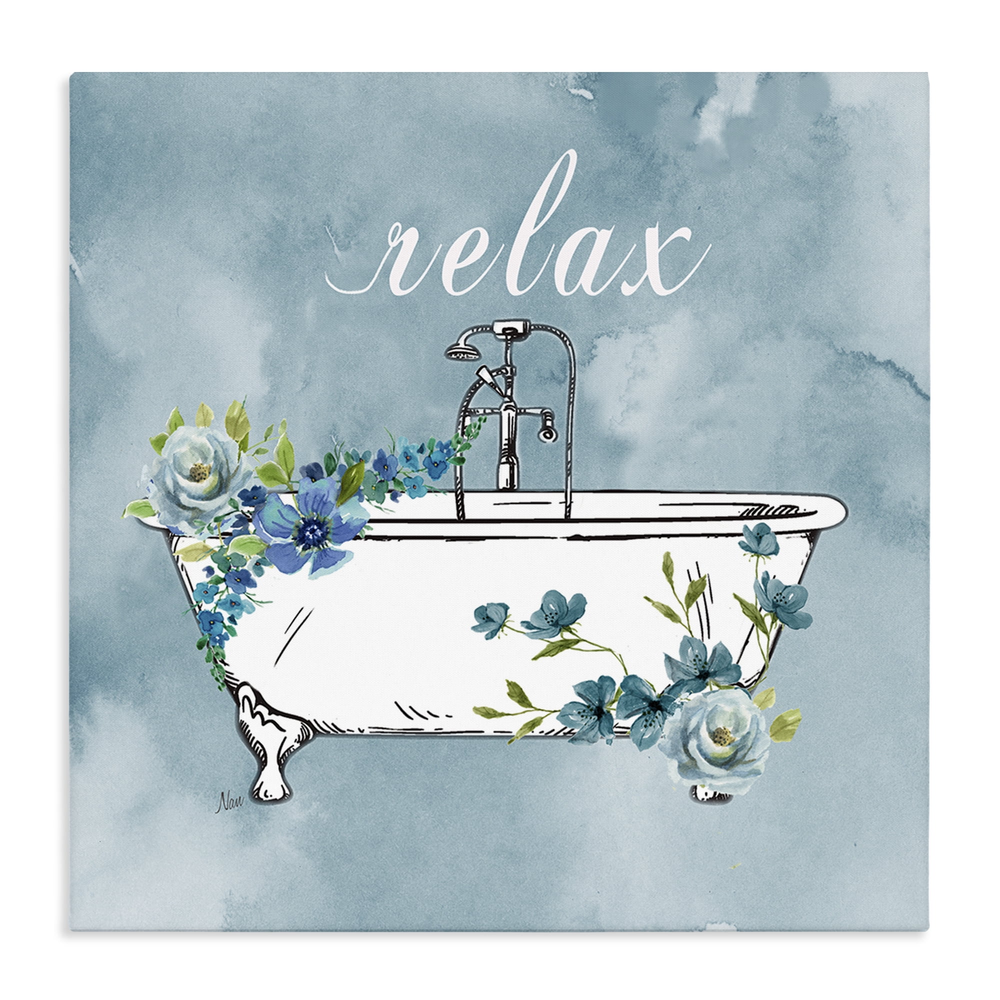 Stupell Industries Floral Bathroom Rules Relax Canvas Wall Art, design by Nan