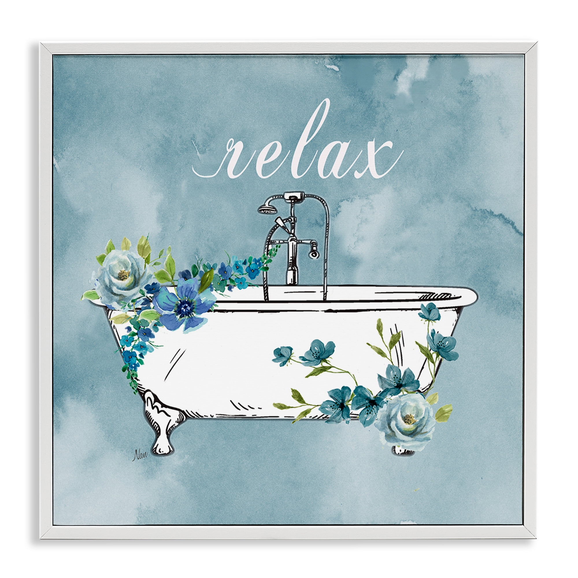 Stupell Industries Floral Bathroom Rules Relax White Framed Giclee Art, design by Nan