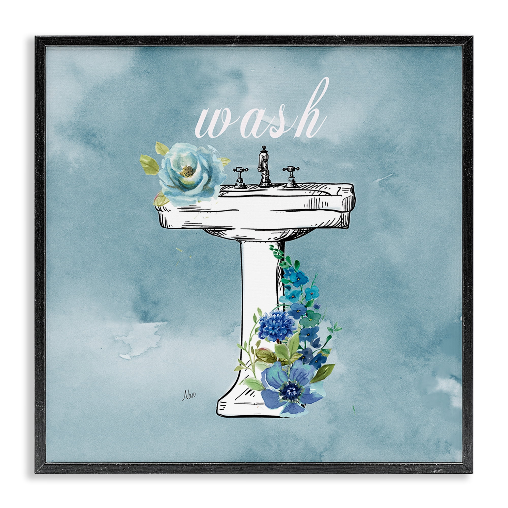 Stupell Industries Floral Bathroom Rules Wash Black Framed Giclee Art, design by Nan