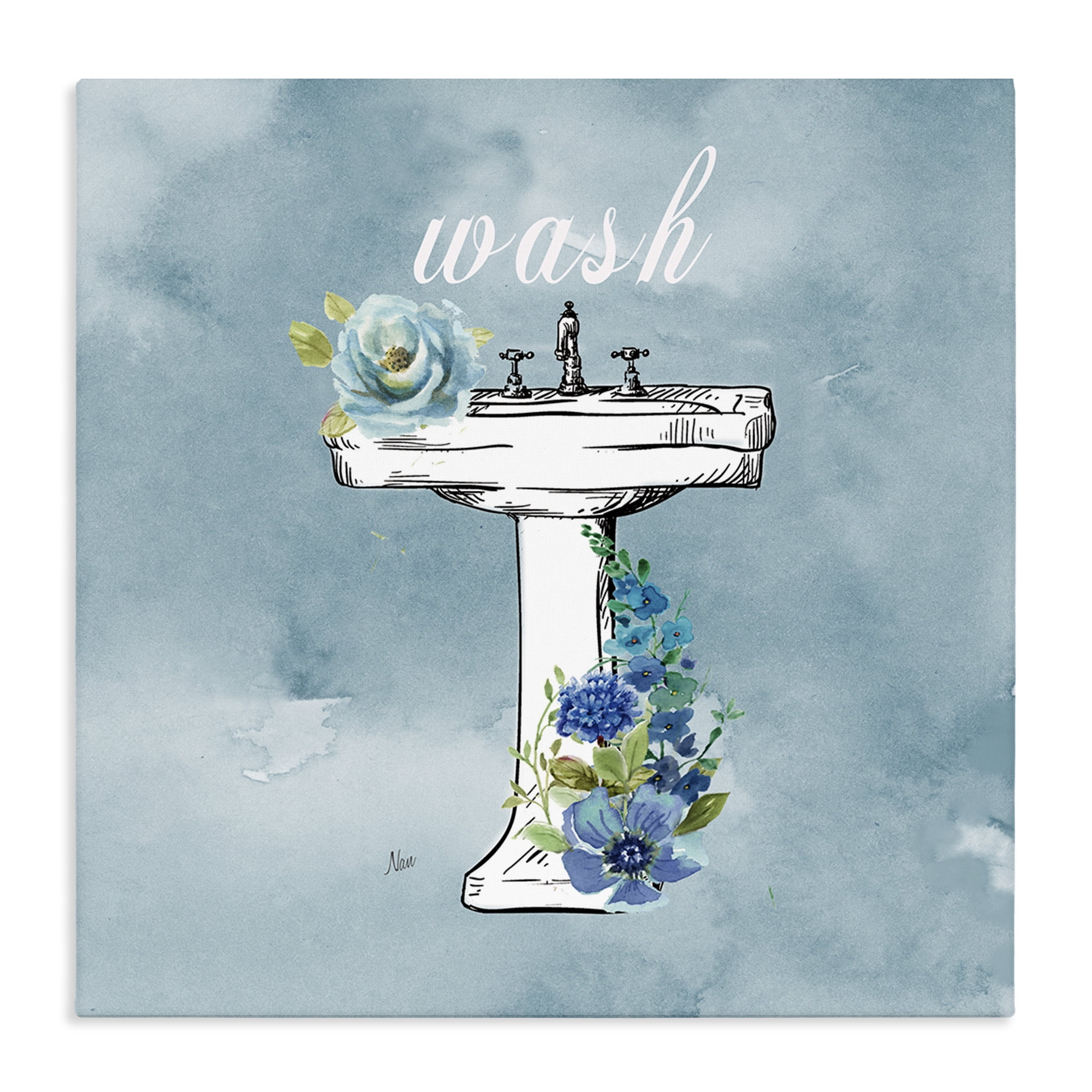 Stupell Industries Floral Bathroom Rules Wash Canvas Wall Art, design by Nan