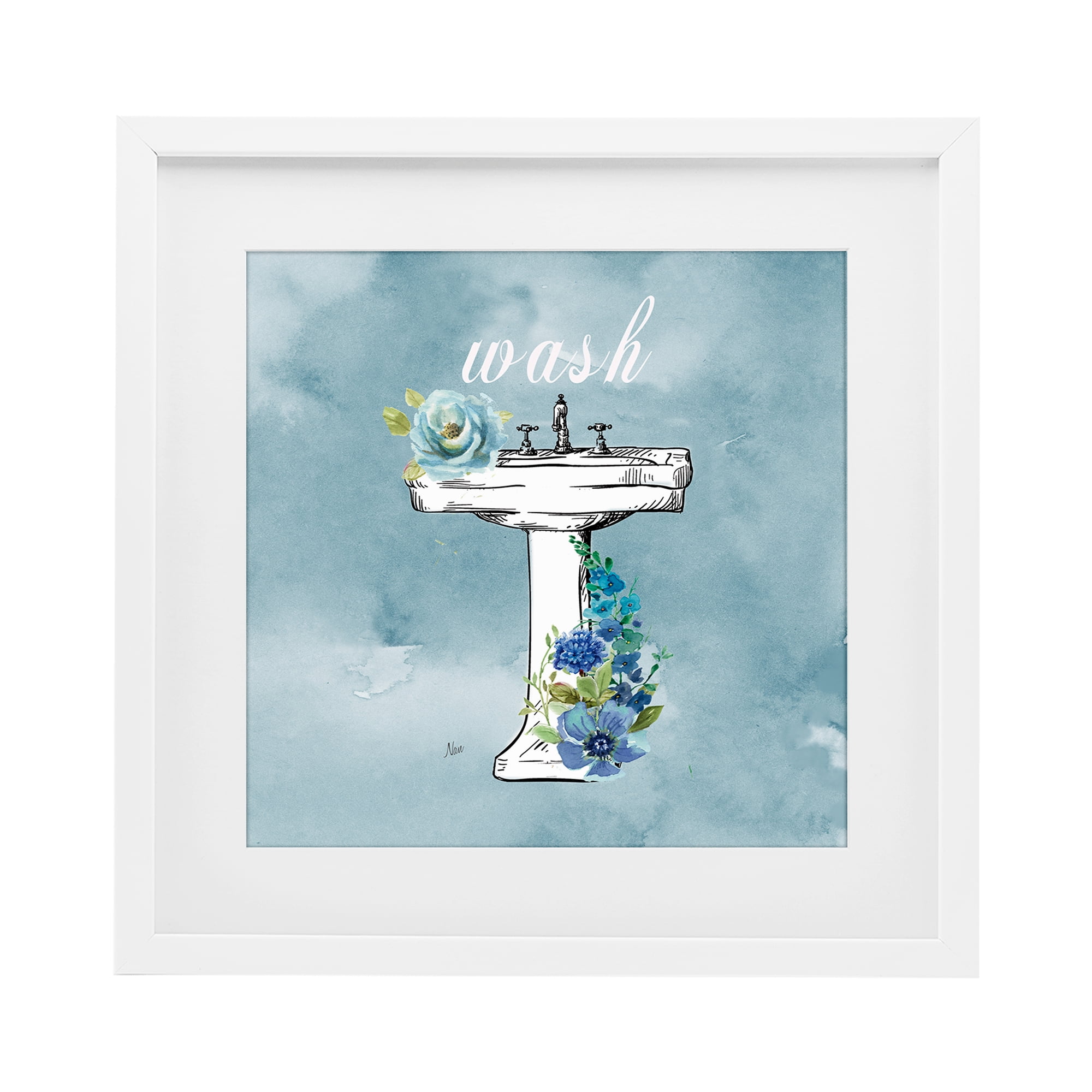 Stupell Industries Floral Bathroom Rules Wash White Framed Print Under Glass, design by Nan