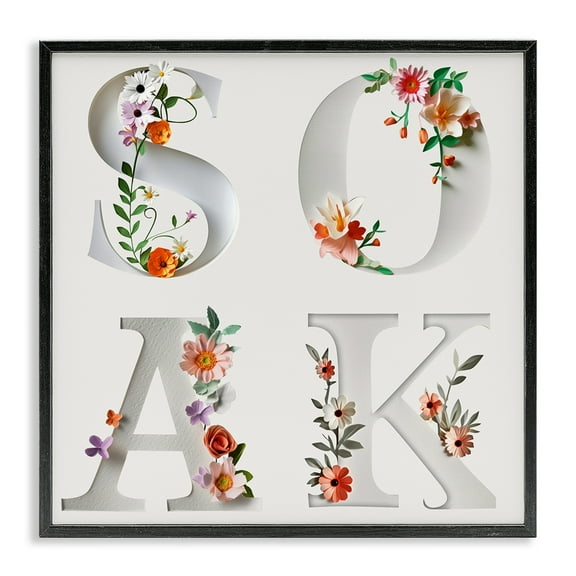 Stupell Industries Floral Bathroom Soak Letters Floral Painting Black Framed Art Print Wall Art, 12 x 12