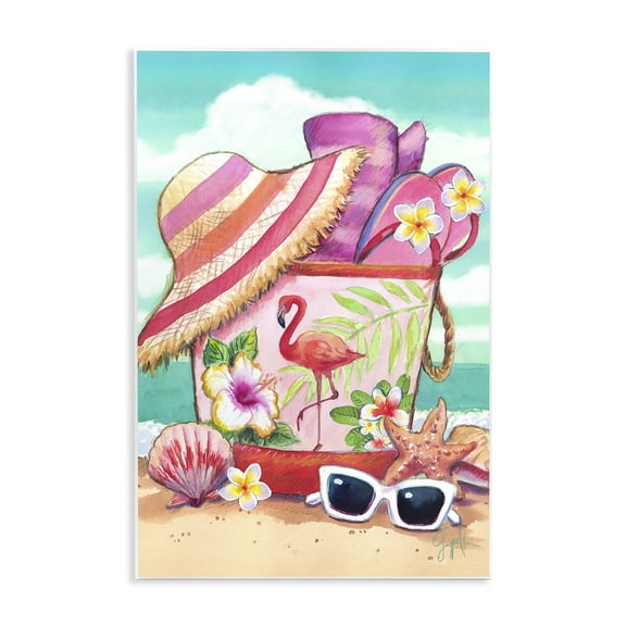 Stupell Industries Floral Beach Bag Nautical & Beach Painting Unframed Art Print Wall Art, 10 x 15