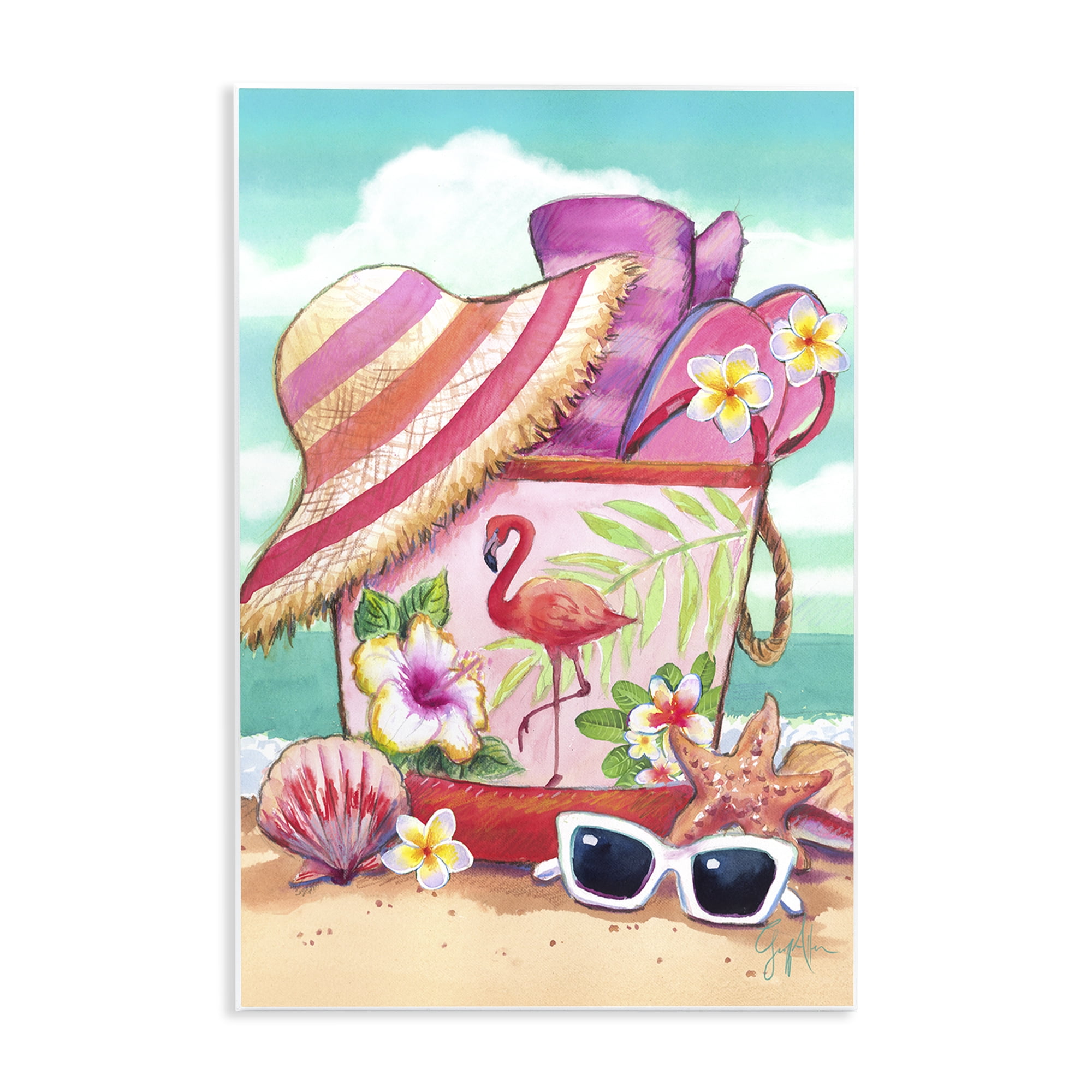 Stupell Industries Floral Beach Bag Nautical & Beach Painting Unframed Art Print Wall Art, 13 x 19