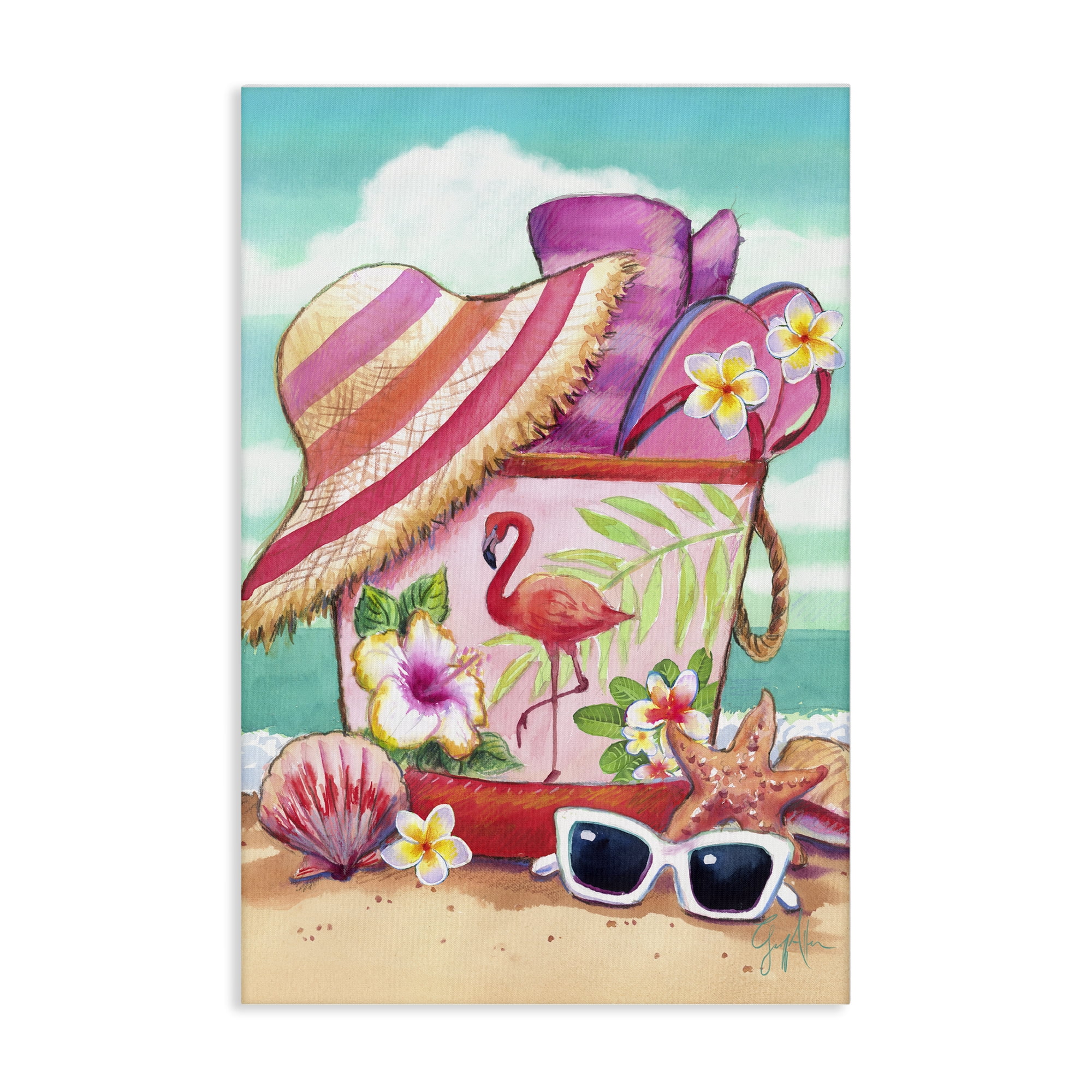 Stupell Industries Floral Beach Bag Nautical & Beach Painting Wrapped Canvas Art Print Wall Art, 20 x 30