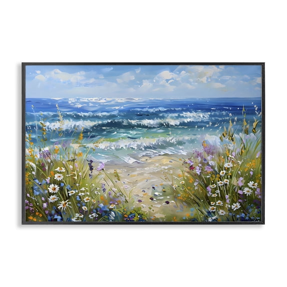 Stupell Industries Coastal Floral Beach Meadow by Ocean Black Framed Giclee Art, 18 x 12, by Creative Studio
