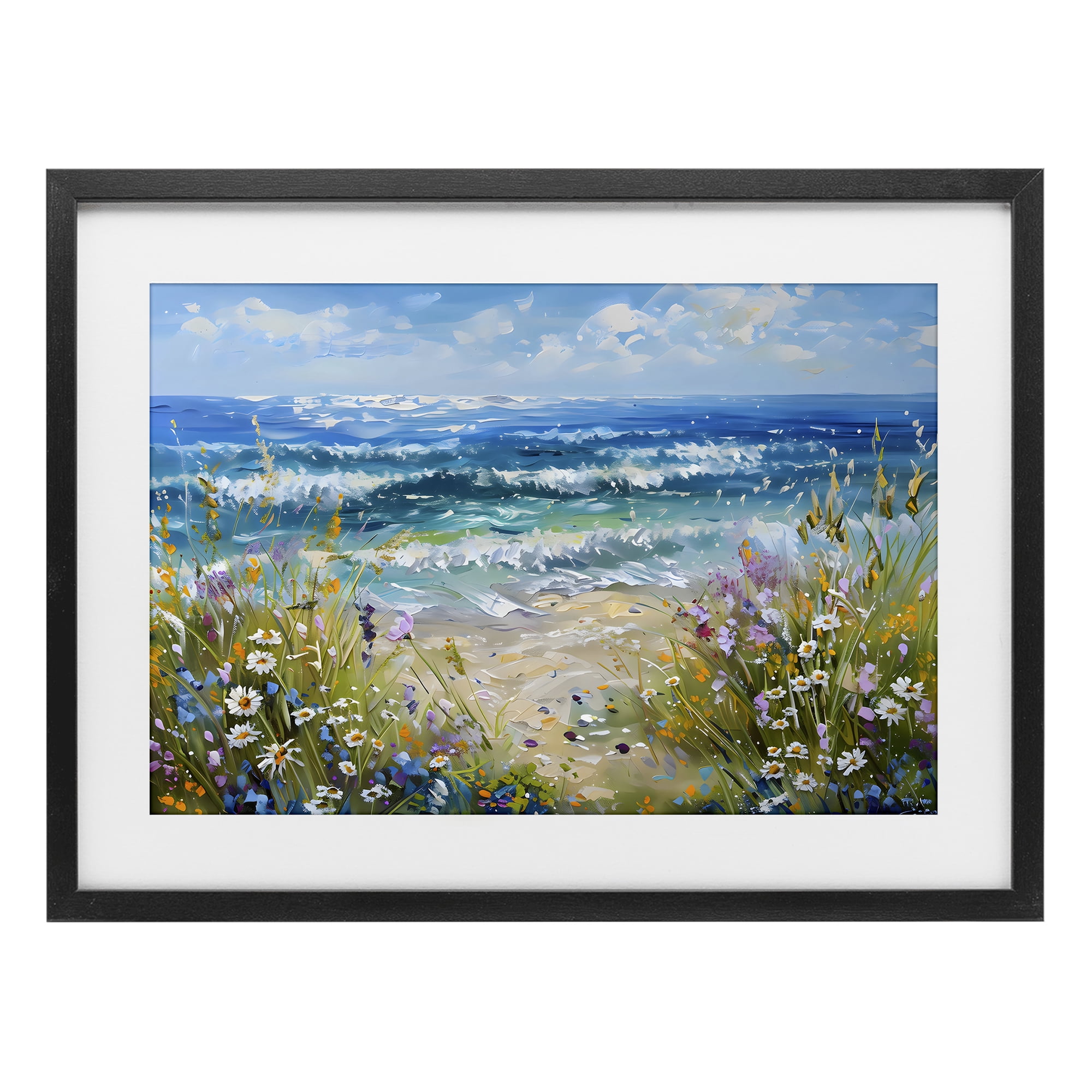Stupell Industries Floral Beach Meadow by Ocean Black Framed Print Under Glass, design by Creative Studio