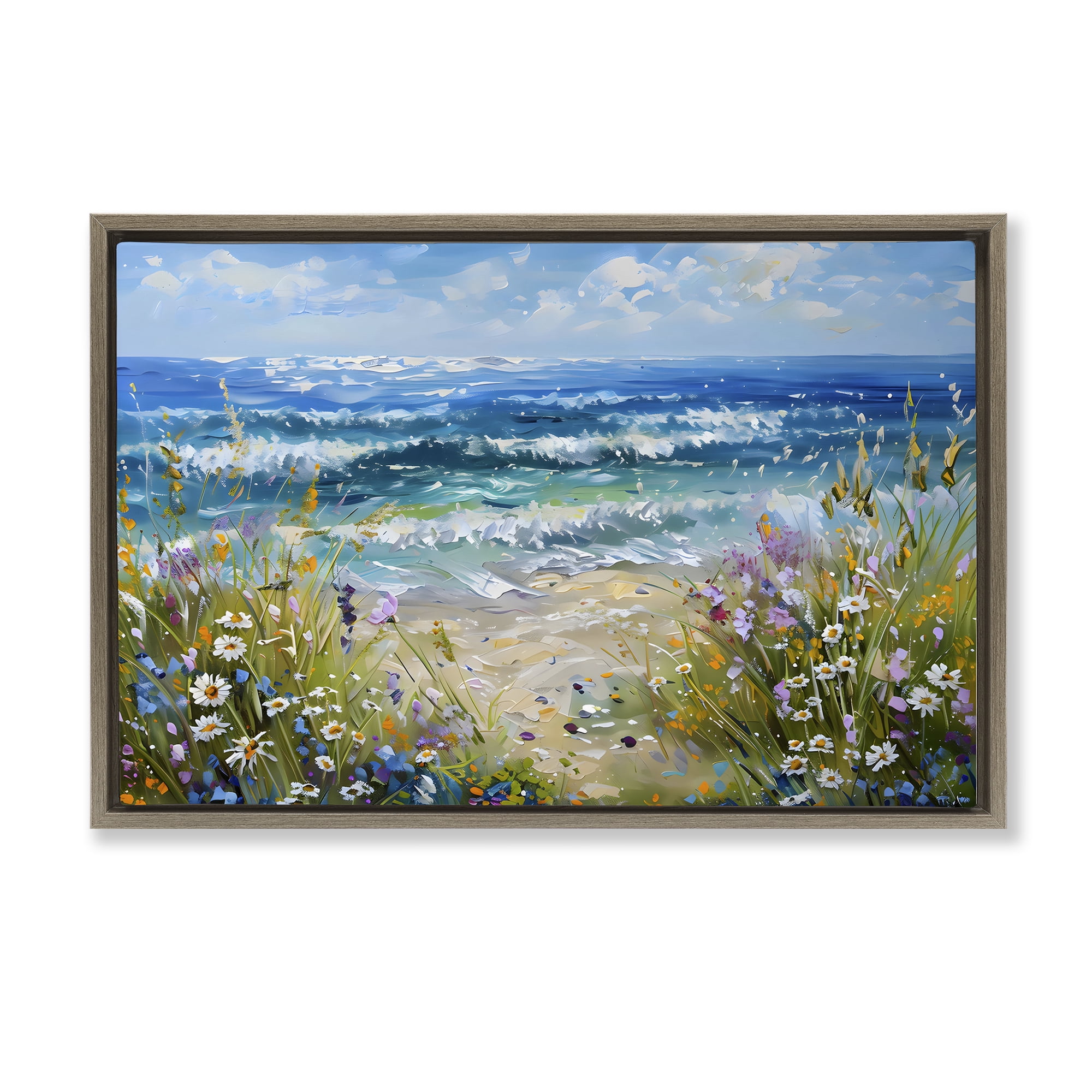 Stupell Industries Floral Beach Meadow by Ocean Brown Framed Floater Canvas Wall Art, design by Creative Studio