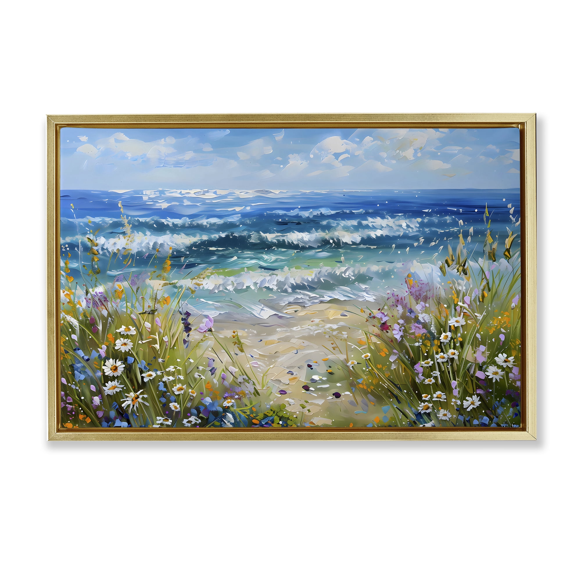 Stupell Industries Floral Beach Meadow by Ocean Gold Framed Floater Canvas Wall Art, design by Creative Studio