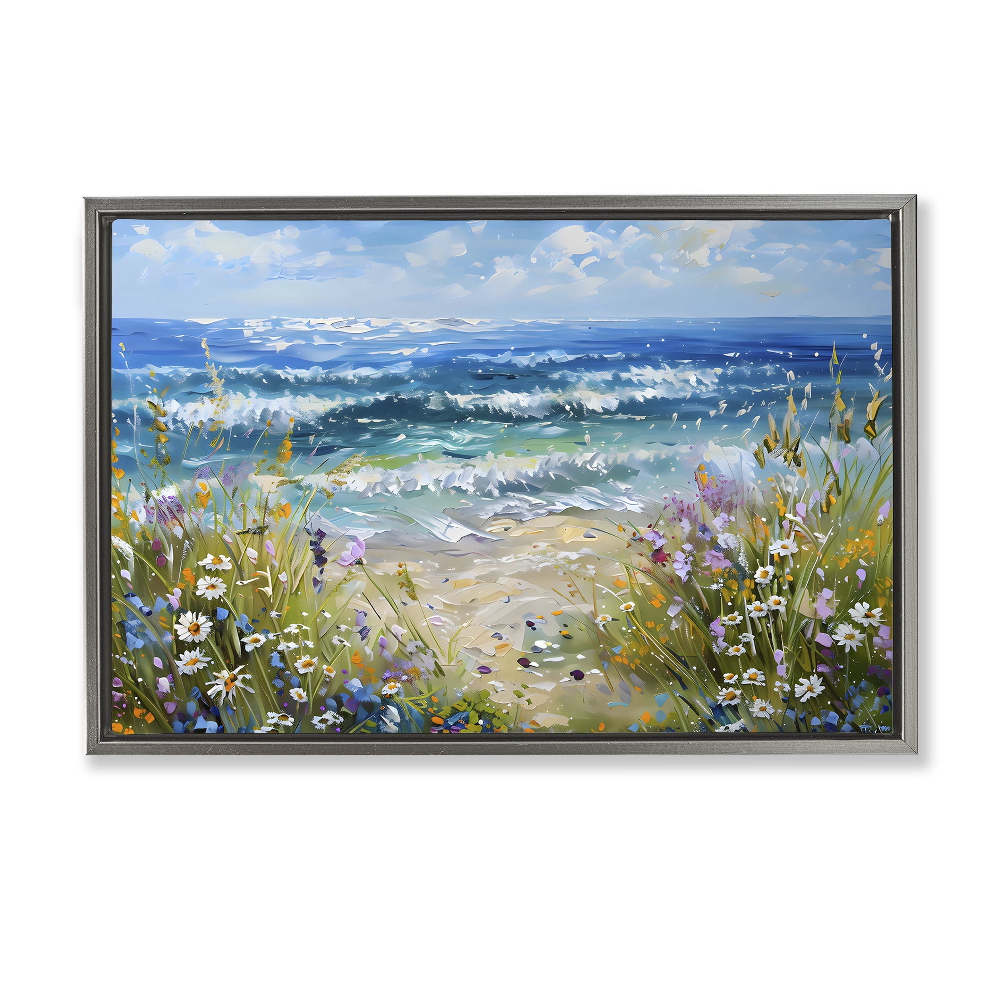 Stupell Industries Floral Beach Meadow by Ocean Gray Framed Floater Canvas Wall Art, design by Creative Studio