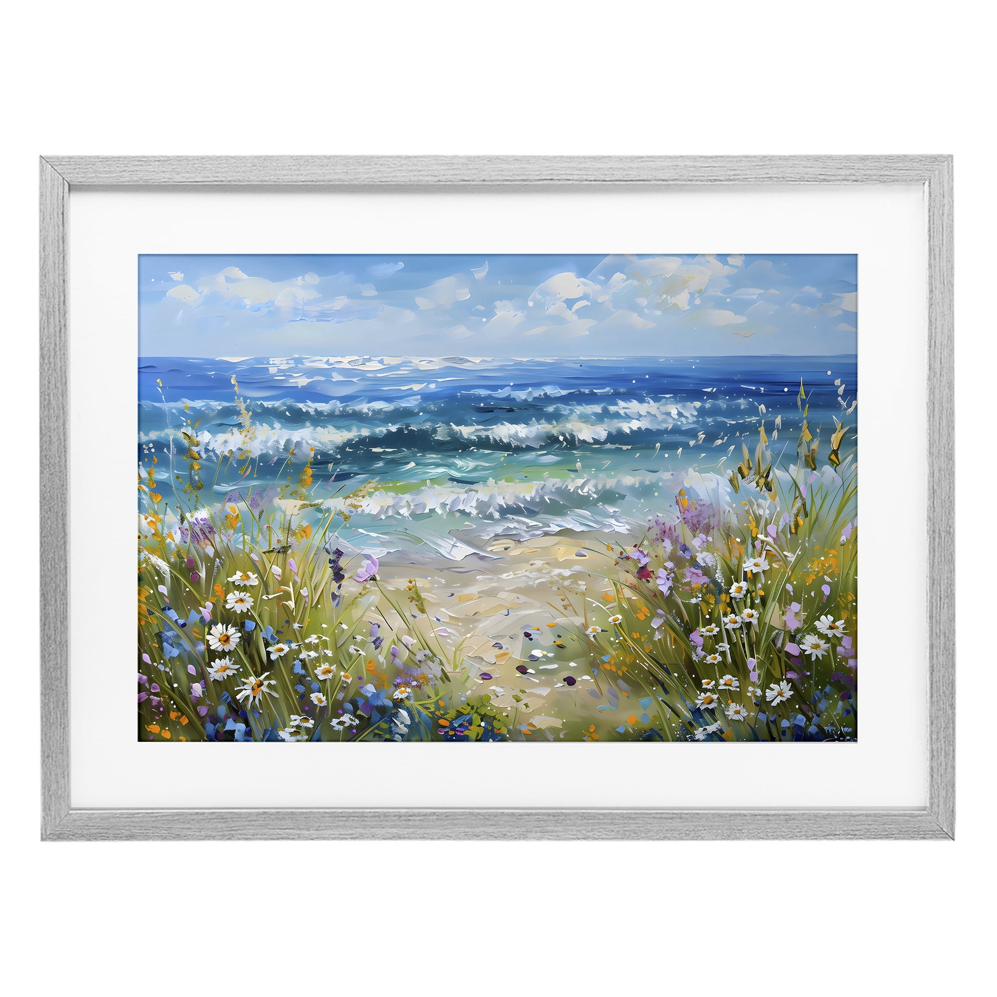 Stupell Industries Floral Beach Meadow by Ocean Gray Framed Print Under Glass, design by Creative Studio