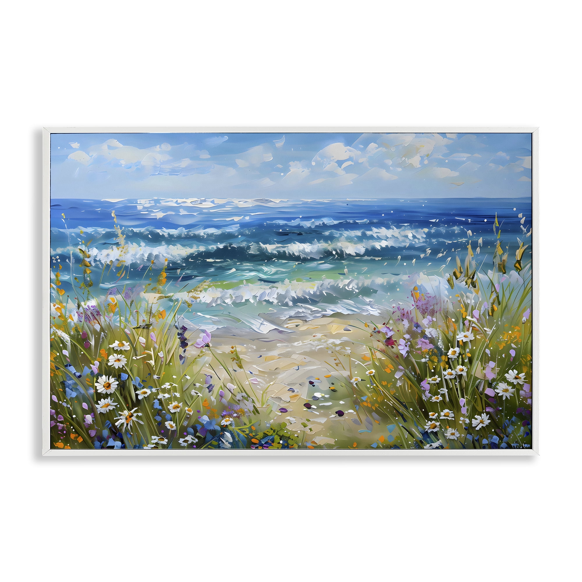 Stupell Industries Floral Beach Meadow by Ocean White Framed Giclee Art, design by Creative Studio
