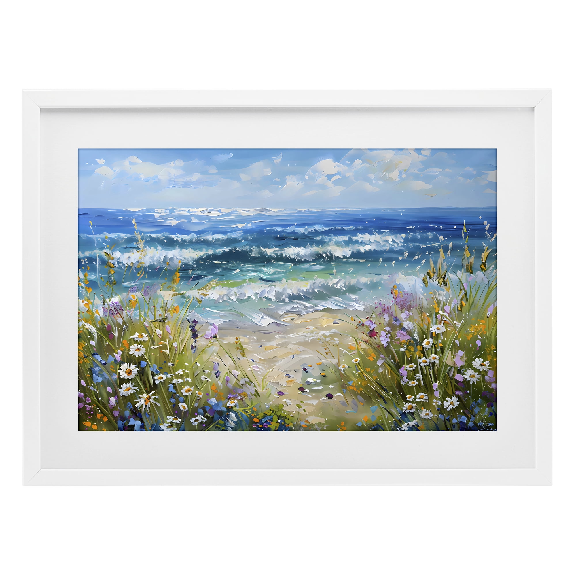 Stupell Industries Floral Beach Meadow by Ocean White Framed Print Under Glass, design by Creative Studio