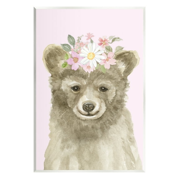 Stupell Industries Floral Bear on Pink Animals & Insects Painting Unframed Art Print Wall Art, 10 x 15