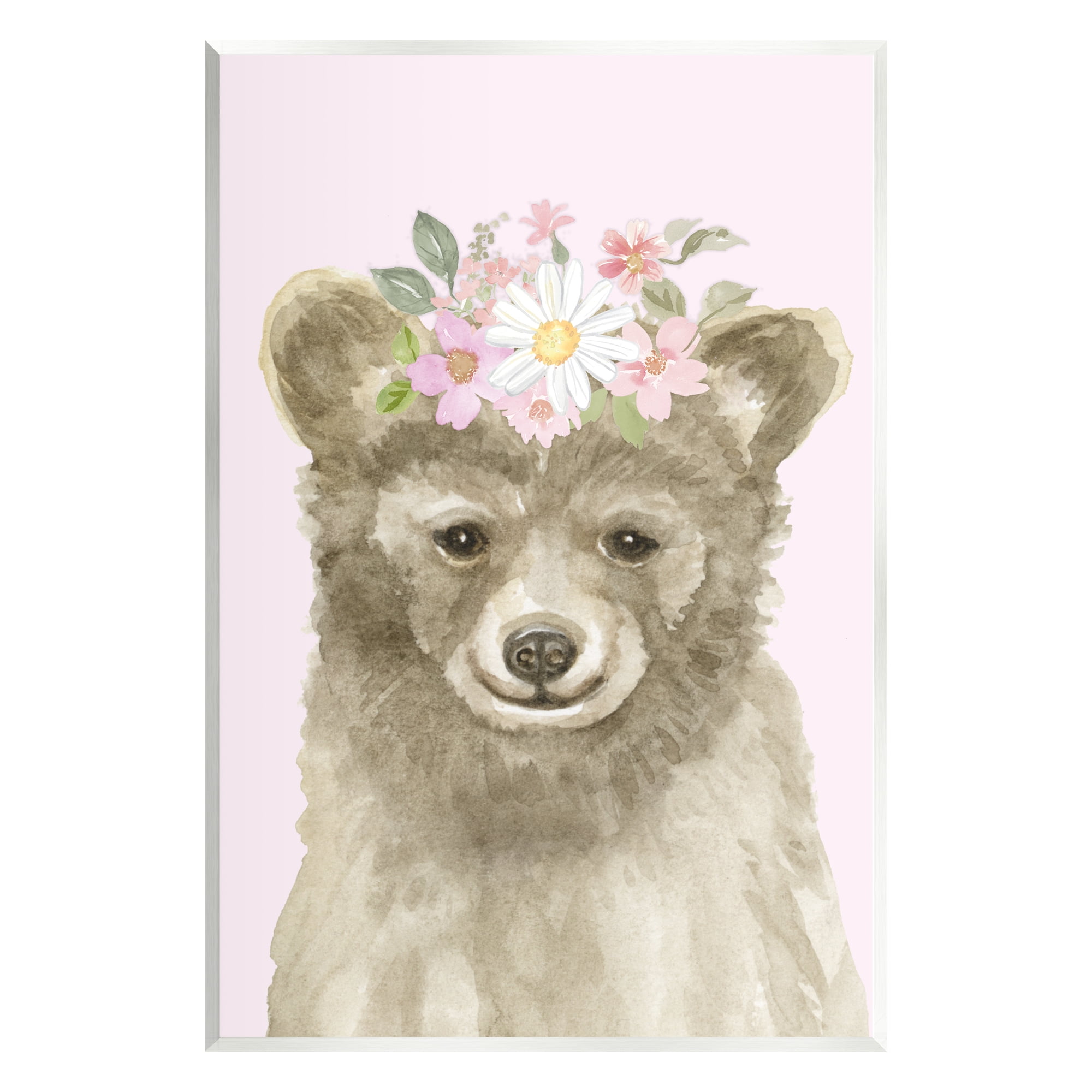 Stupell Industries Floral Bear on Pink Animals & Insects Painting Unframed Art Print Wall Art, 13 x 19