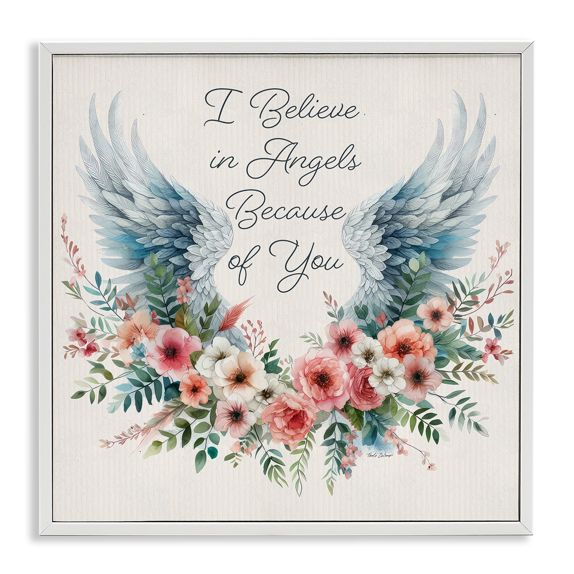 Stupell Industries Floral Believe In Angels Plants & Flowers Painting White Framed Art Print Wall Art, 24 x 24