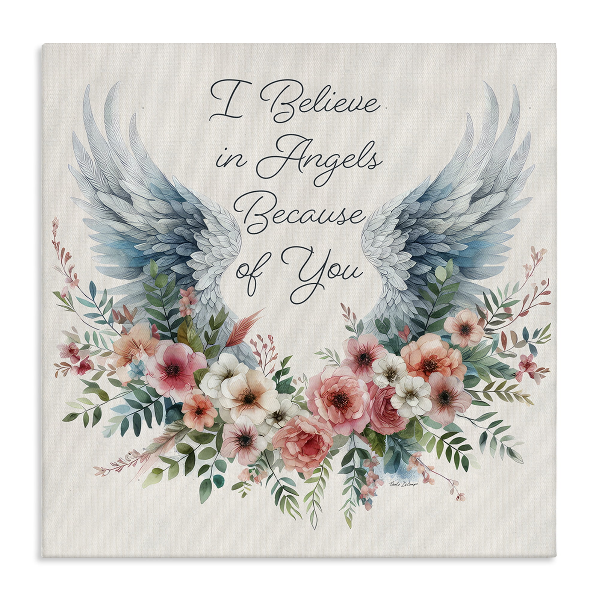 Stupell Industries Floral Believe In Angels Plants & Flowers Painting Wrapped Canvas Art Print Wall Art, 24 x 24