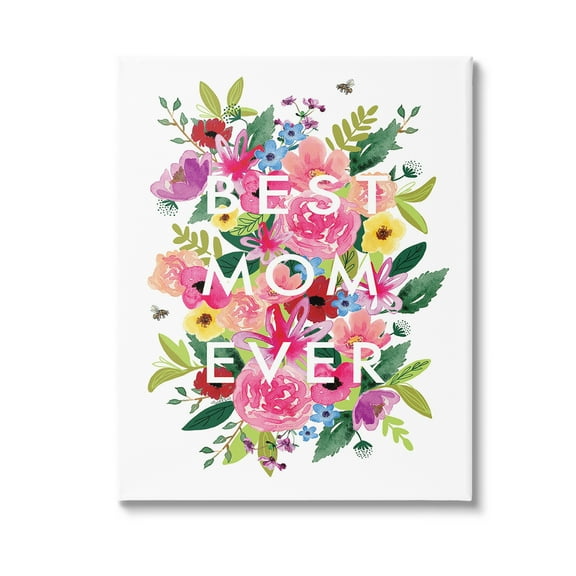 Stupell Industries Floral Best Mom Ever Botanical & Floral Painting Gallery Wrapped Canvas Art Print Wall Art, 16 x 20