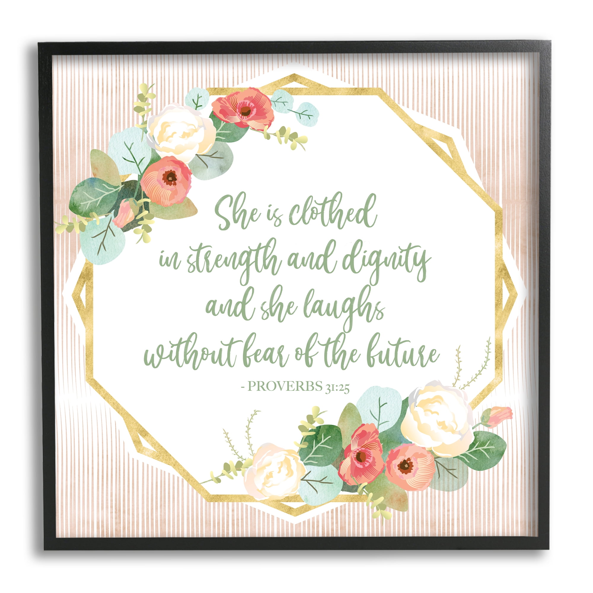 Stupell Industries Floral Bible Verse Phrase Religious Painting Black Framed Art Print Wall Art, 24 x 24
