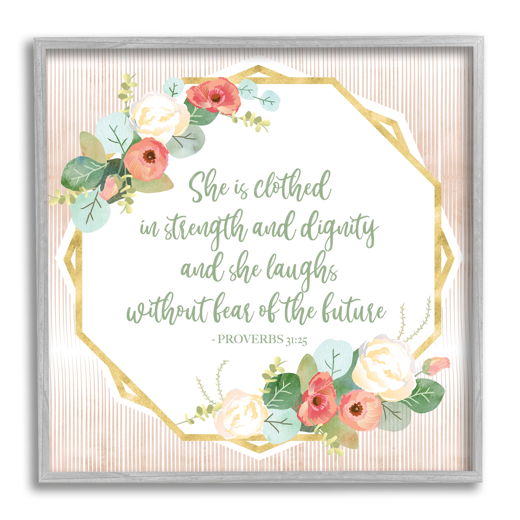 Stupell Industries Floral Bible Verse Phrase Religious Painting Gray Framed Art Print Wall Art, 12 x 12