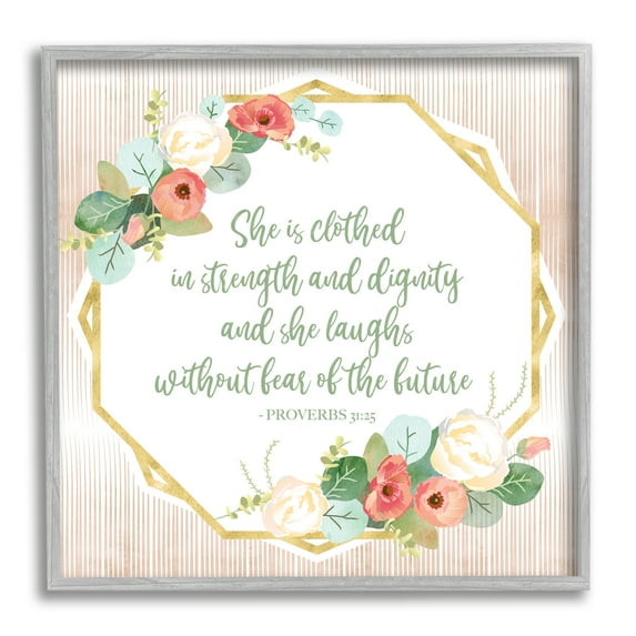 Stupell Industries Floral Bible Verse Phrase Religious Painting Gray Framed Art Print Wall Art, 24 x 24