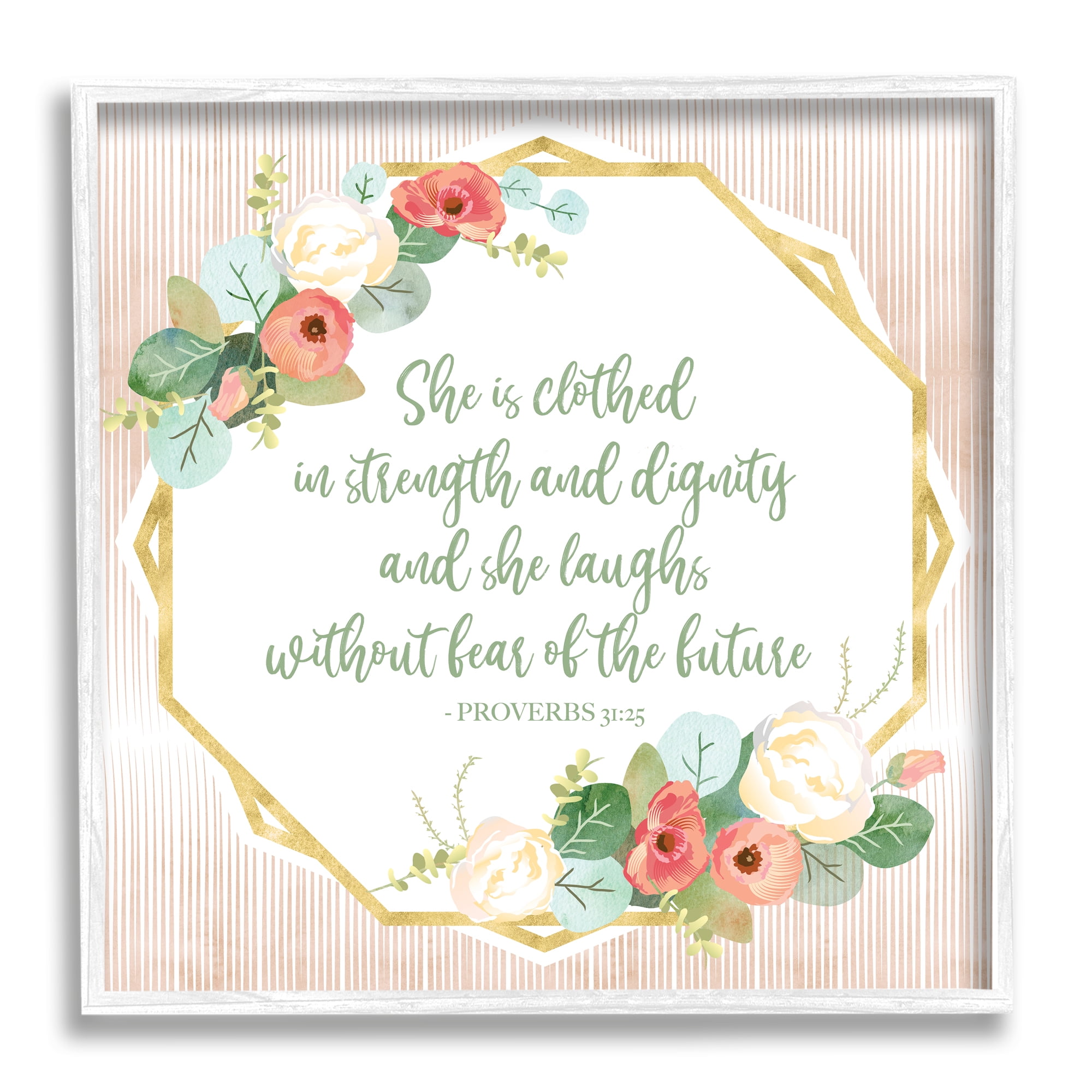 Stupell Industries Floral Bible Verse Phrase Religious Painting White Framed Art Print Wall Art, 24 x 24