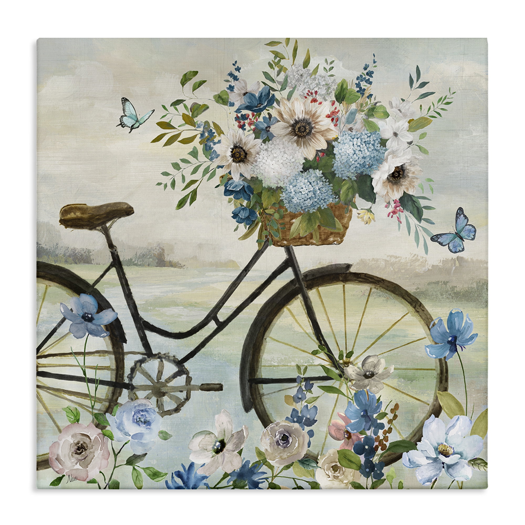 Stupell Industries Floral Bicycle & Butterflies Transportation Painting Gallery Wrapped Canvas Art Print Wall Art, 30 x 30