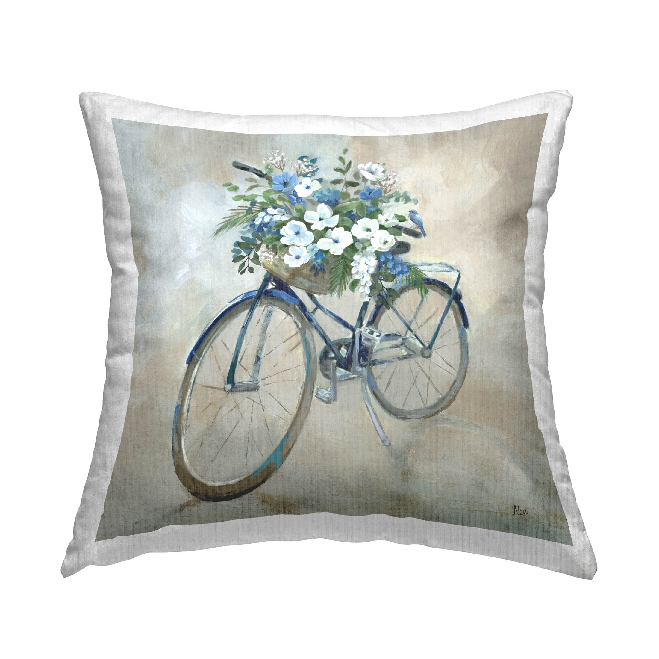 Stupell Industries Floral Bike Basket Bouquet Printed Throw Pillow Design by Nan
