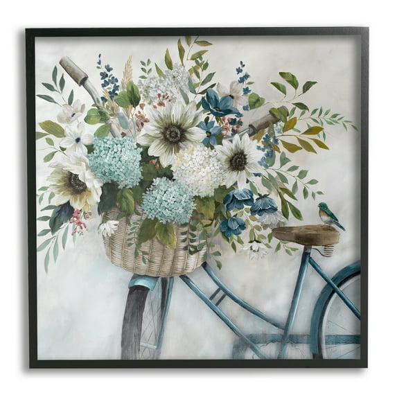 Stupell Industries Floral Bike Basket Transportation Painting Black Framed Art Print Wall Art, 24 x 24