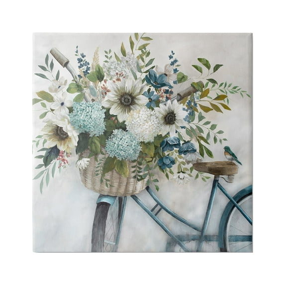 Stupell Industries Floral Bike Basket Transportation Painting Gallery Wrapped Canvas Art Print Wall Art, 30 x 30
