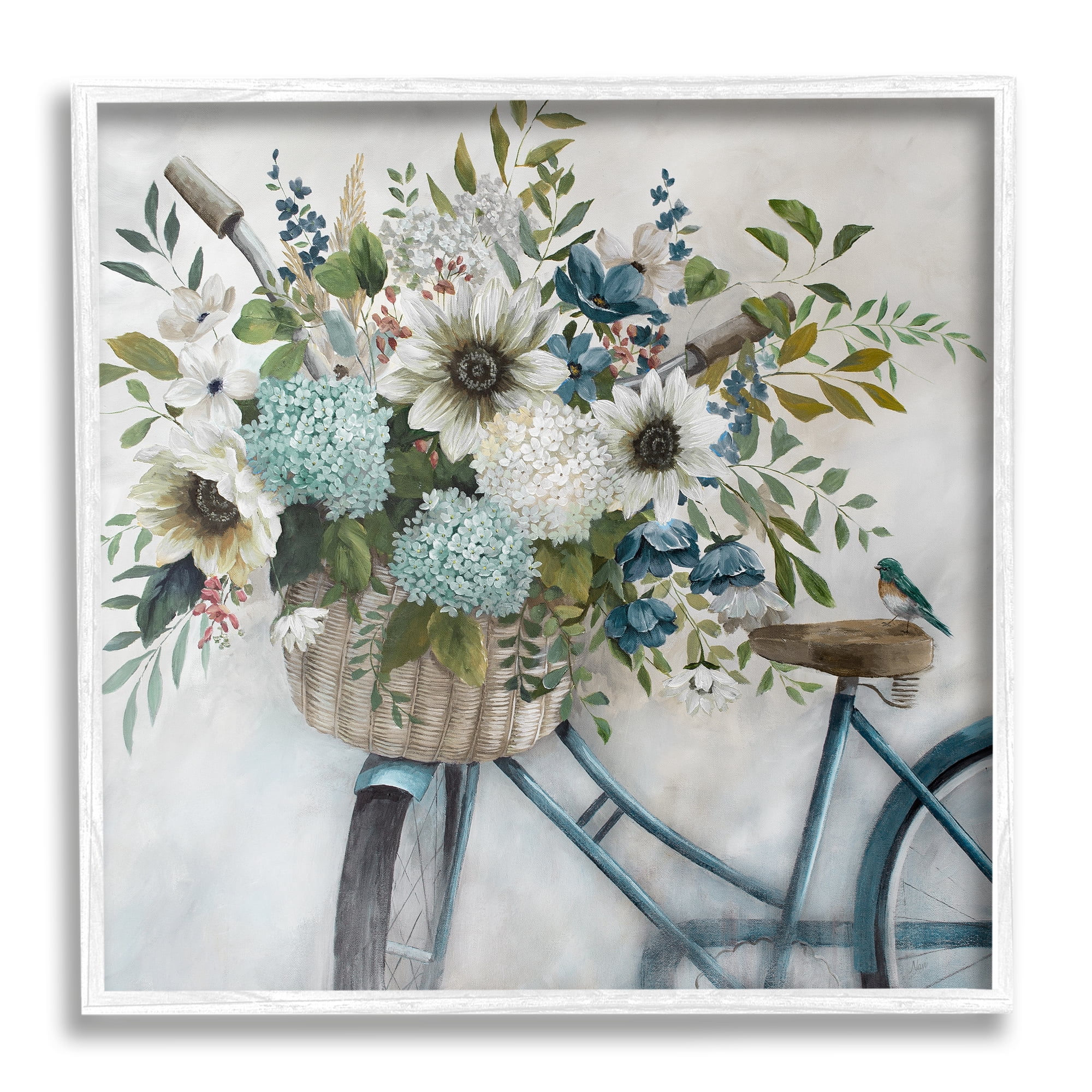 Stupell Industries Floral Bike Basket Transportation Painting White Framed Art Print Wall Art, 24 x 24