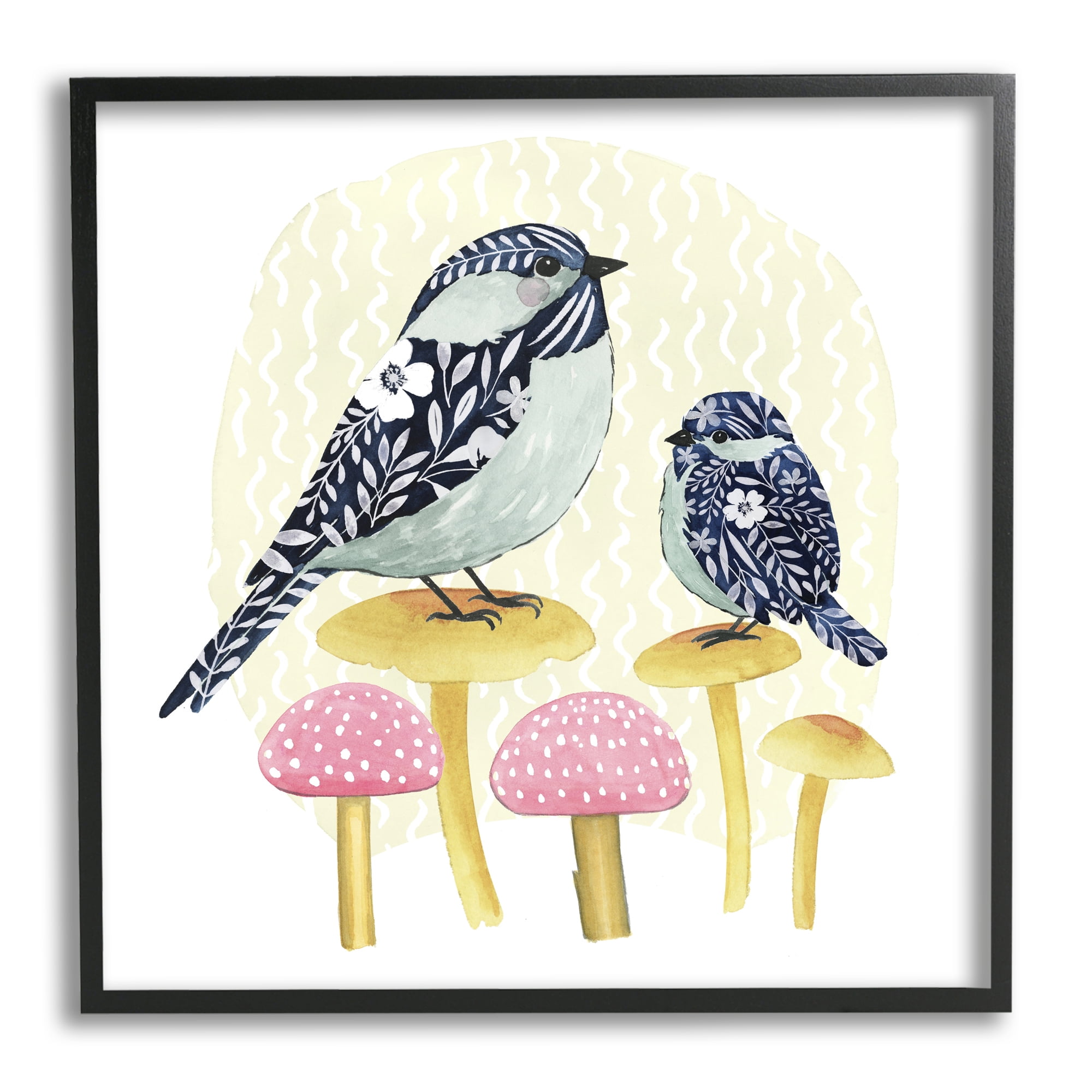 Stupell Industries Floral Birds Perched Mushrooms Animals & Insects Painting Black Framed Art Print Wall Art