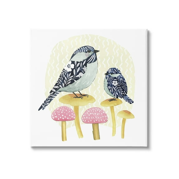 Stupell Industries Floral Birds Perched Mushrooms Animals & Insects Painting Gallery Wrapped Canvas Print Wall Art