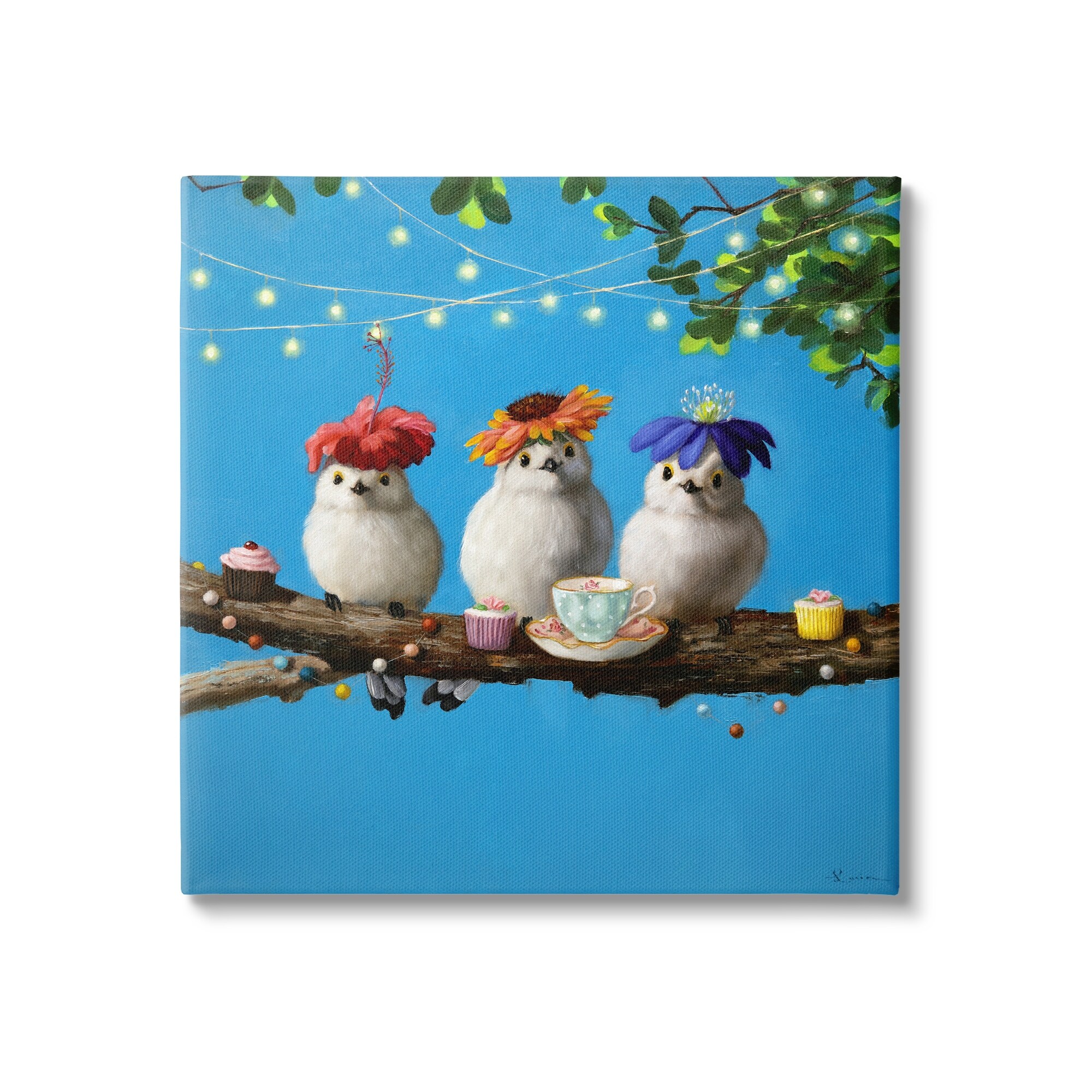 Stupell Industries Floral Birds Relaxing Teatime Cupcakes Tree Branch, 17 x 17, Design by Lucia Heffernan