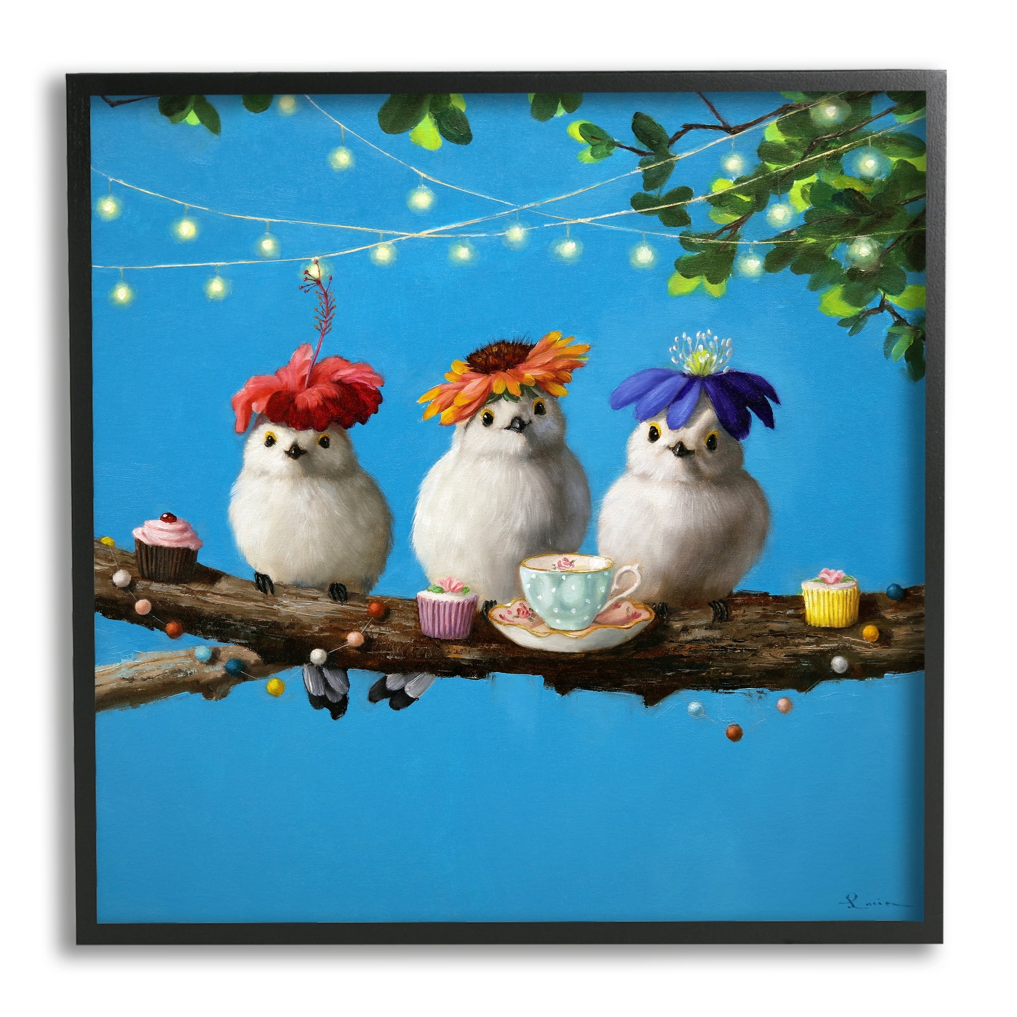 Stupell Industries Floral Birds Relaxing Teatime Cupcakes Tree Branch, 24 x 24, Design by Lucia Heffernan