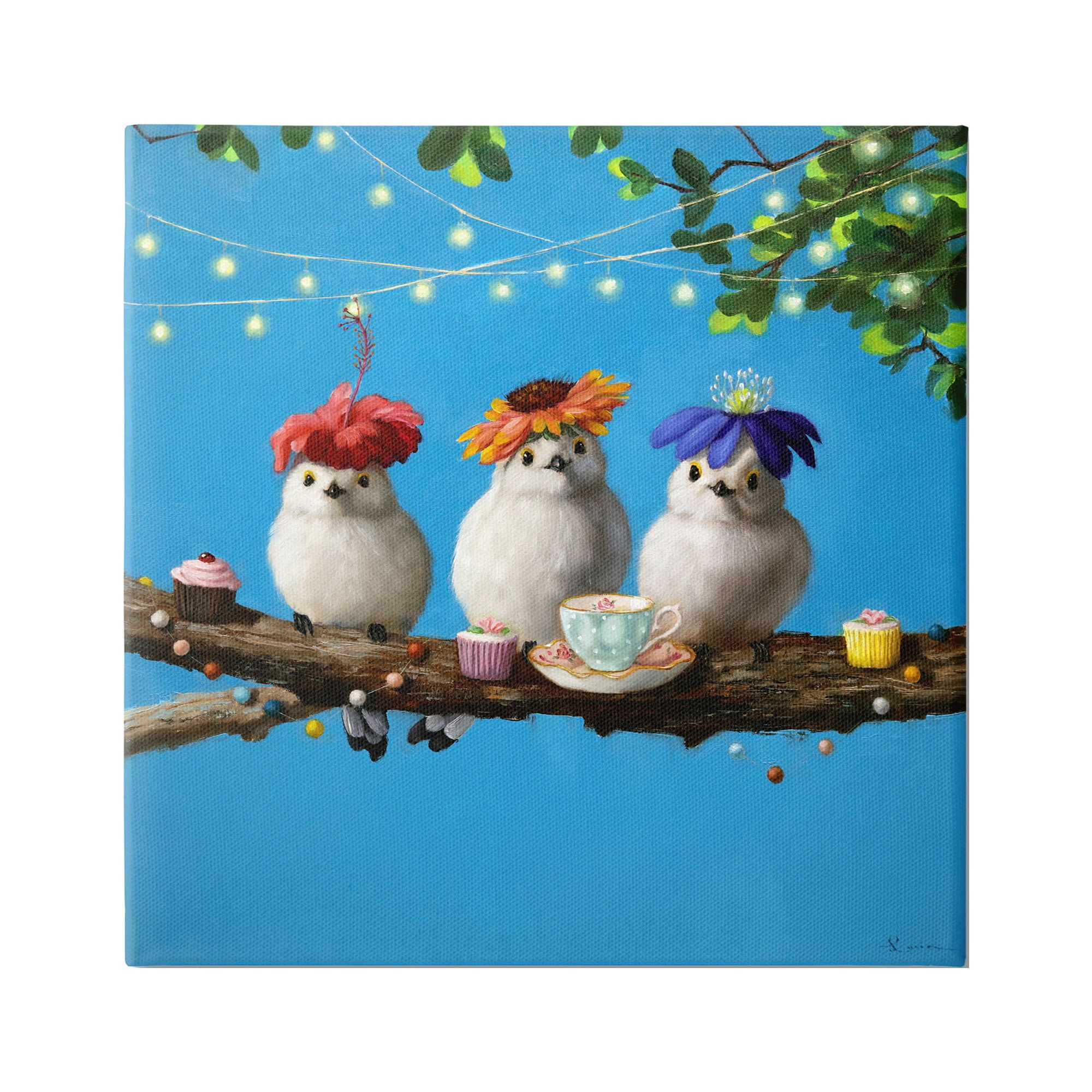 Stupell Industries Floral Birds Relaxing Teatime Cupcakes Tree Branch, 36 x 36, Design by Lucia Heffernan