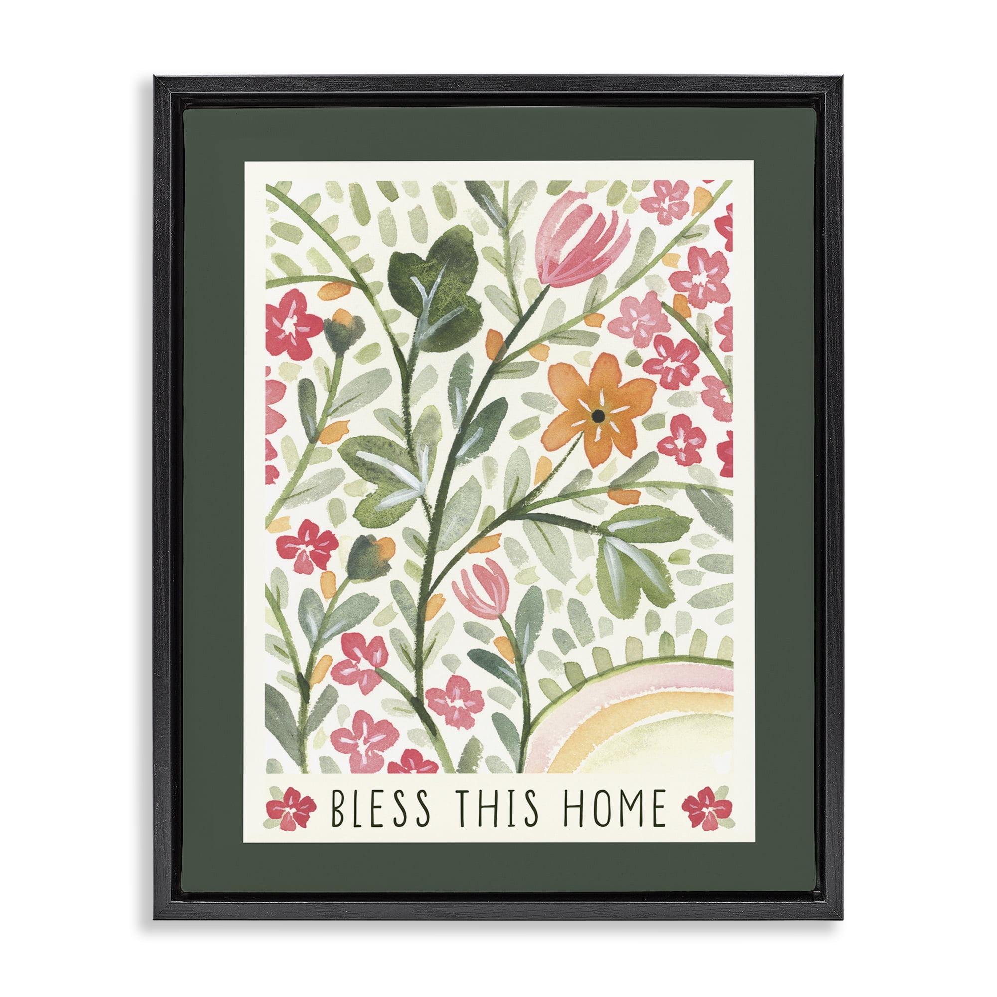 Stupell Industries Floral Bless Phrase Botanical & Floral Painting Black Floater Framed Art Print Wall Art, 17 x 21