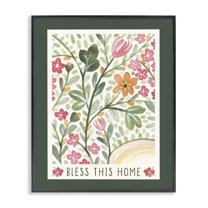 Stupell Industries Floral Bless Phrase Botanical & Floral Painting Black Framed Art Print Wall Art, 11 x 14