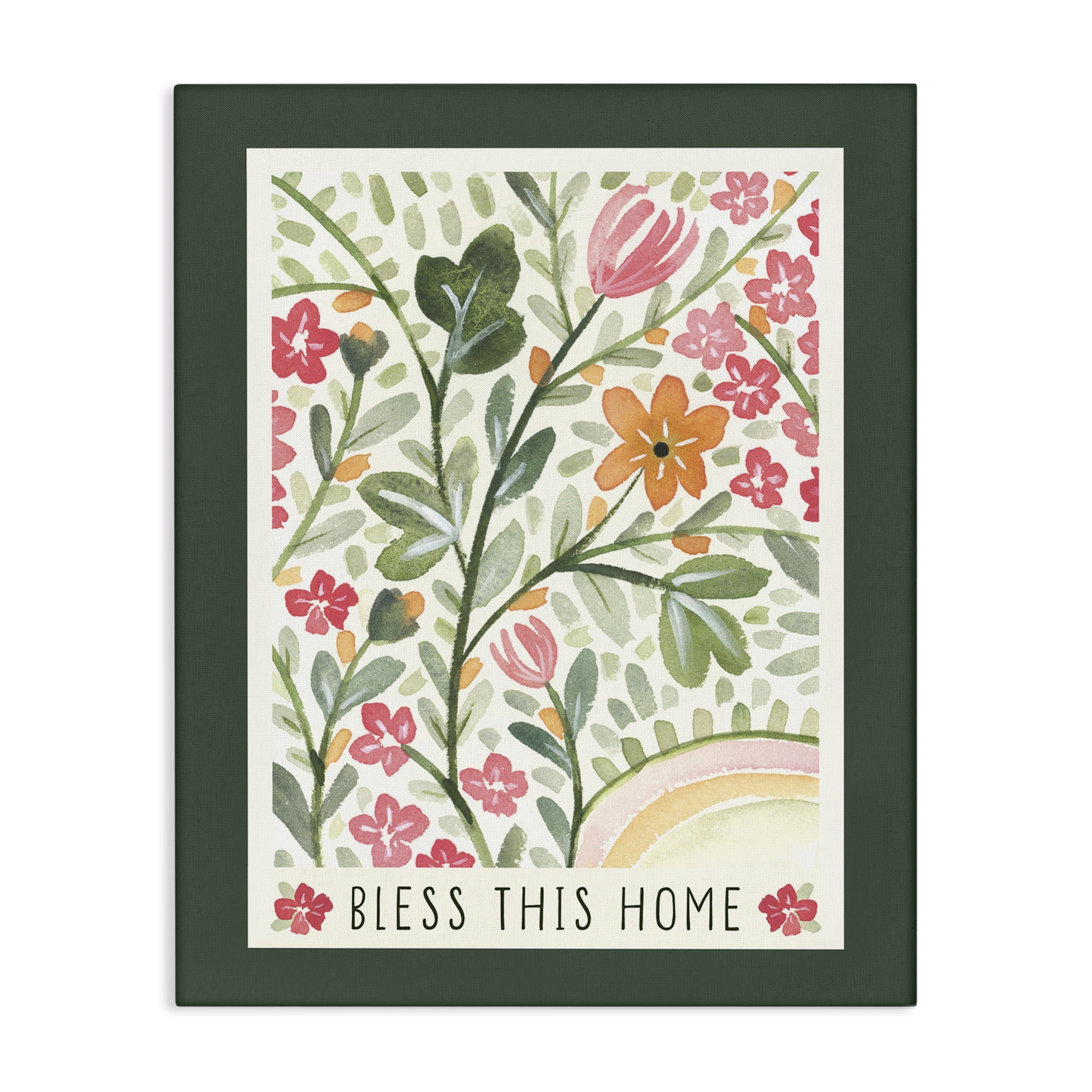 Stupell Industries Floral Bless Phrase Botanical & Floral Painting Gallery Wrapped Canvas Art Print Wall Art, 30 x 40