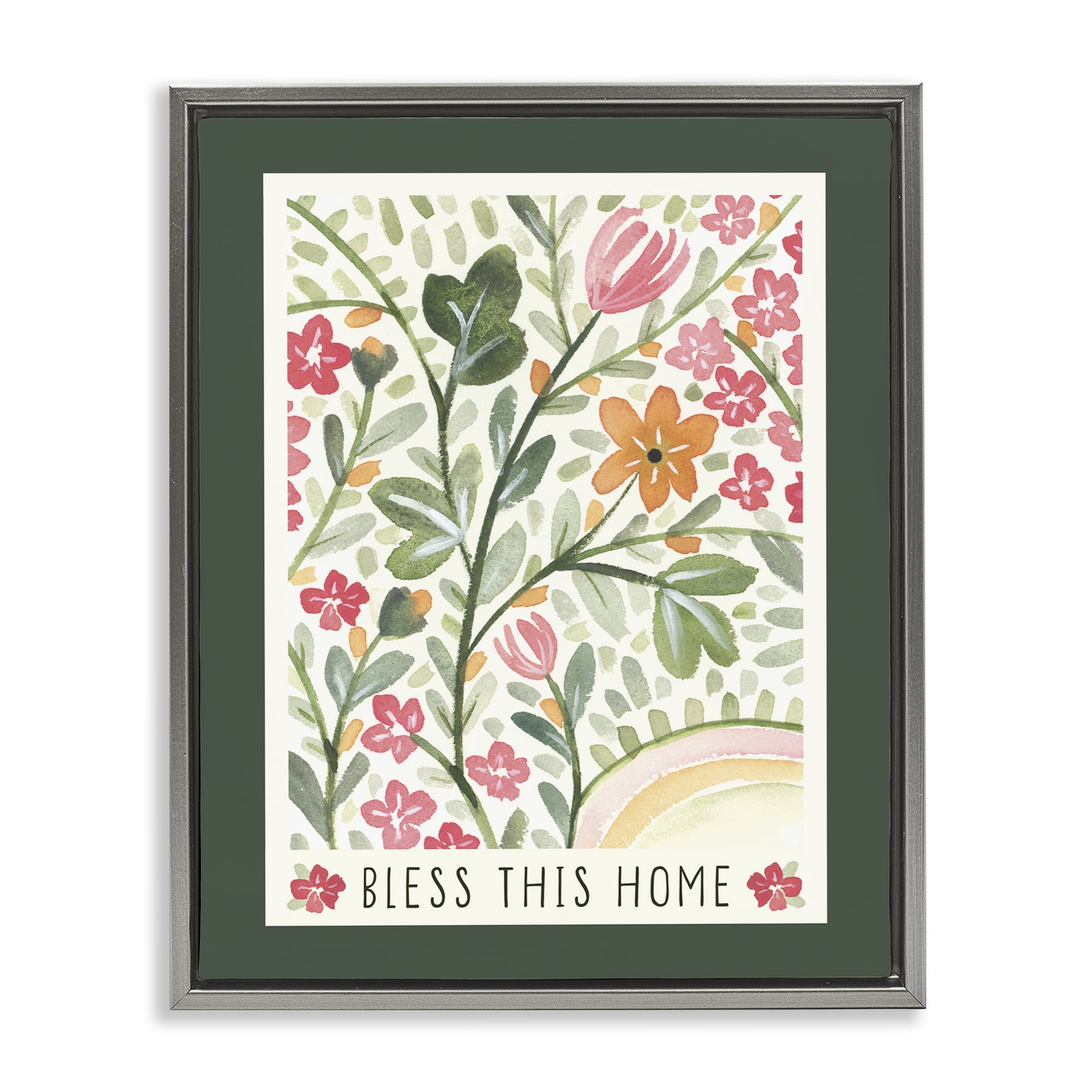 Stupell Industries Floral Bless Phrase Botanical & Floral Painting Gray Floater Framed Art Print Wall Art, 25 x 31