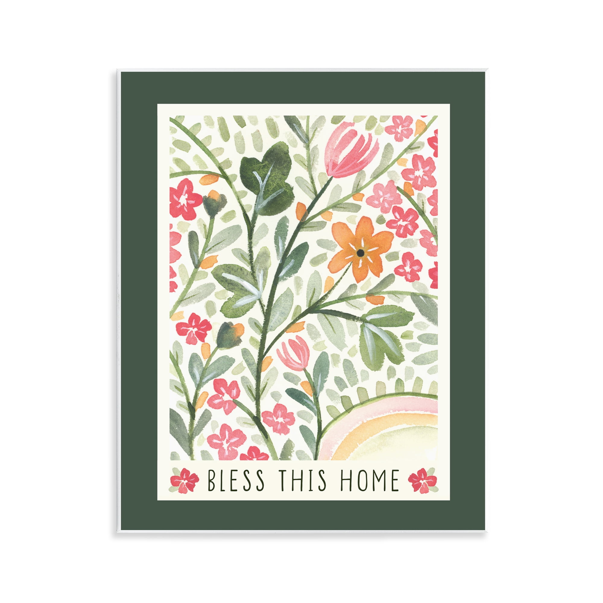 Stupell Industries Floral Bless Phrase Botanical & Floral Painting Unframed Art Print Wall Art, 11 x 14