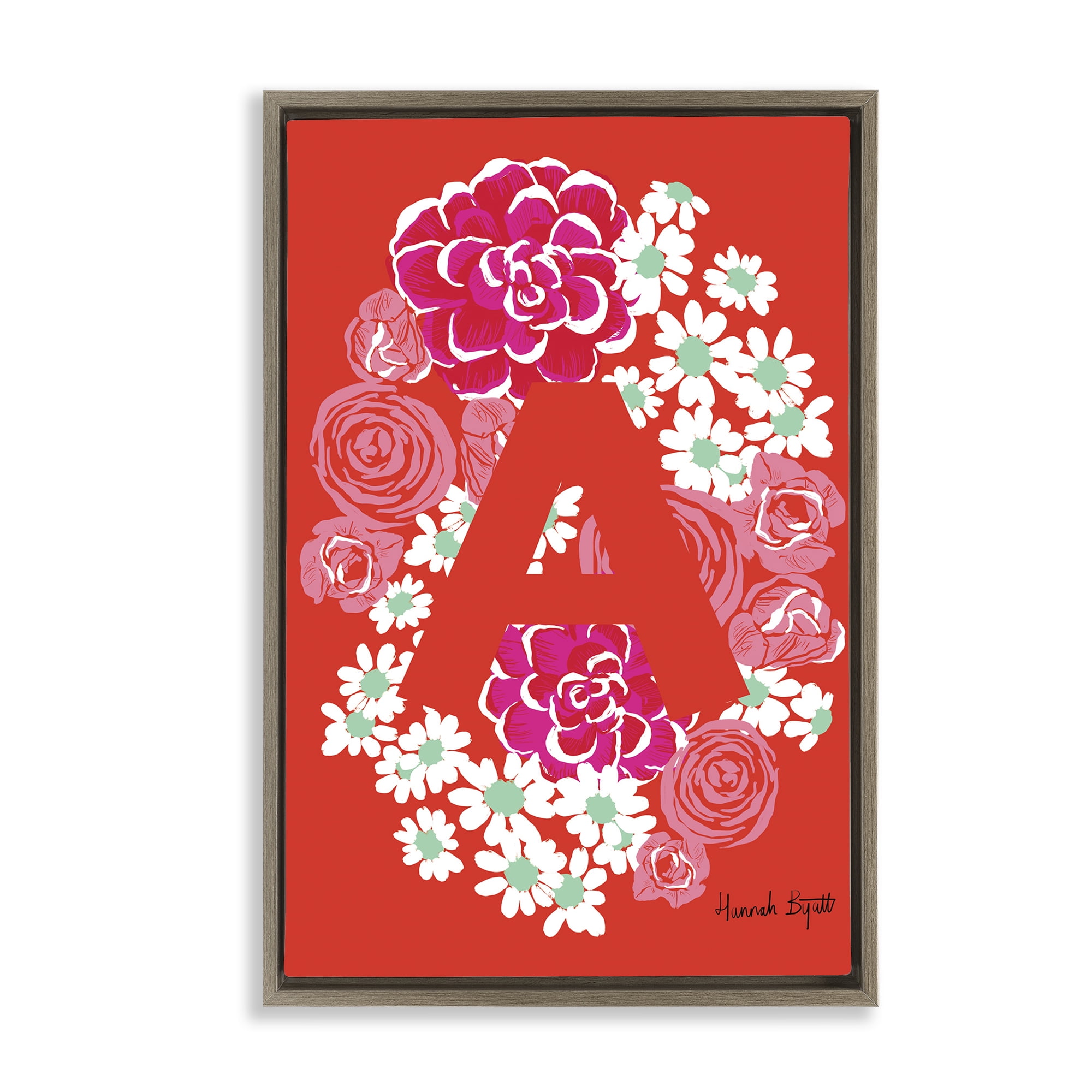 Stupell Industries Floral Bloom Letter A Botanical & Floral Painting Brown Floater Framed Art Print Wall Art, 17 x 25