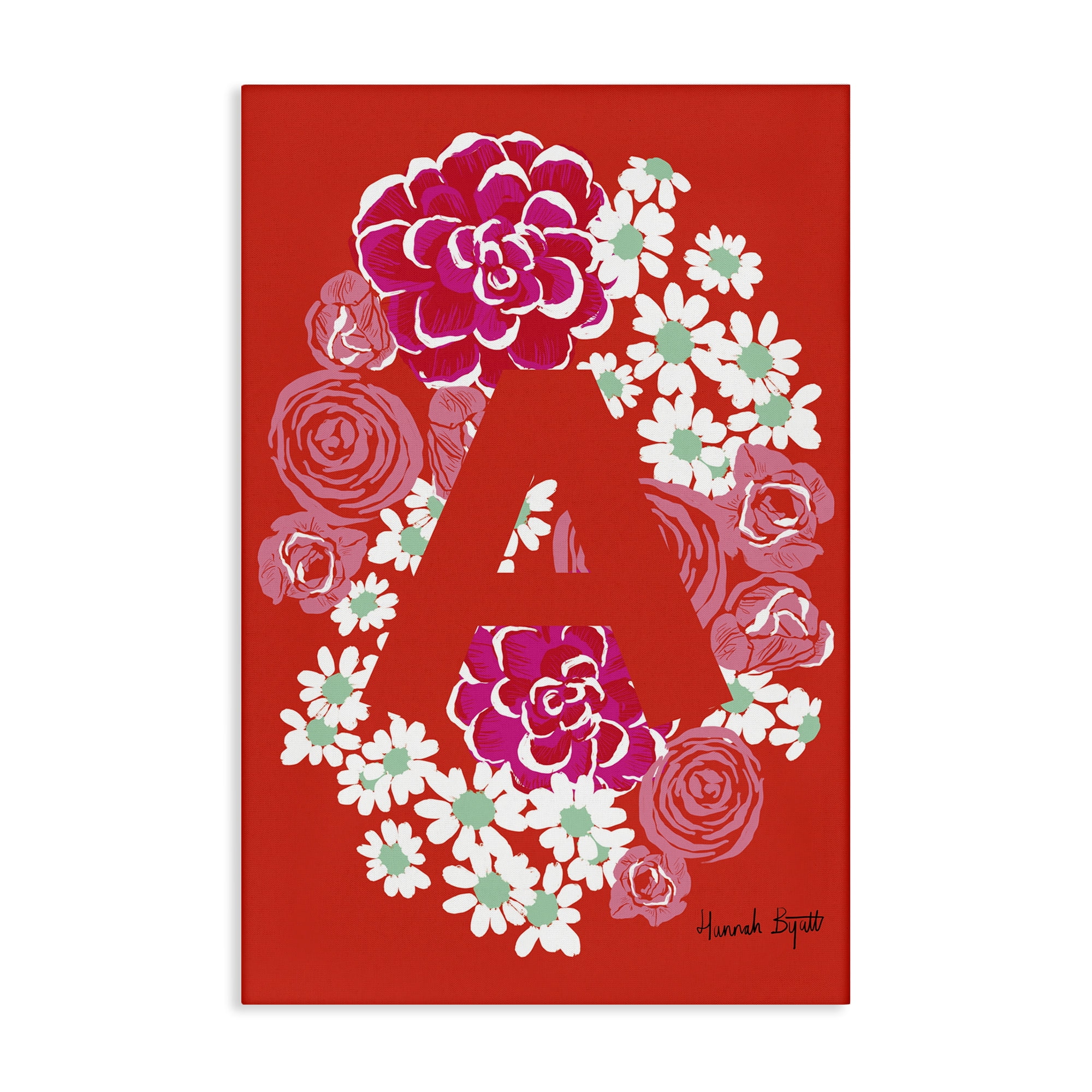 Stupell Industries Floral Bloom Letter A Botanical & Floral Painting Gallery Wrapped Canvas Art Print Wall Art, 24 x 36